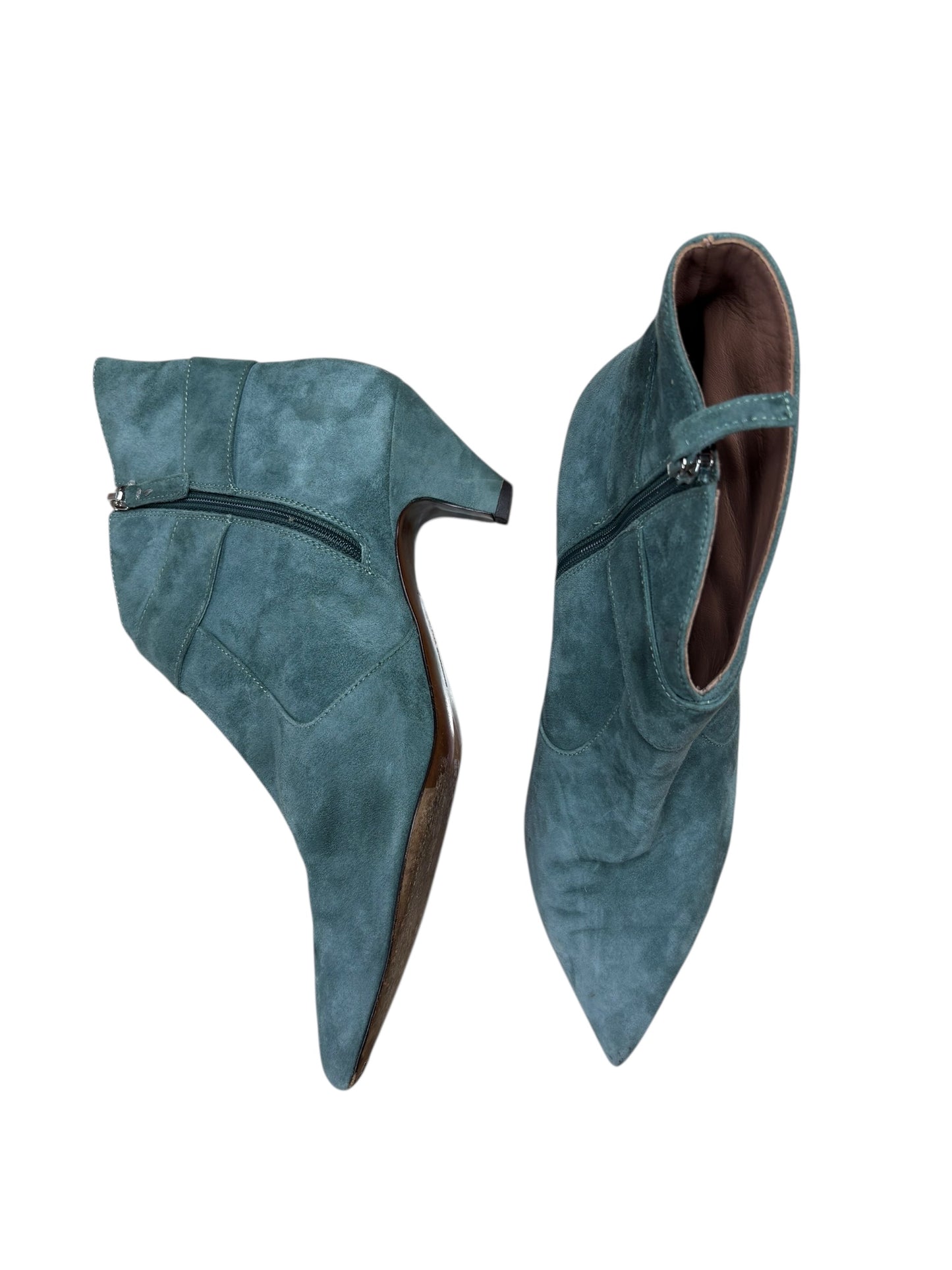 Tabitha Simmons Pointy Toe Powder Blue Suede Kitten Heel Booties
