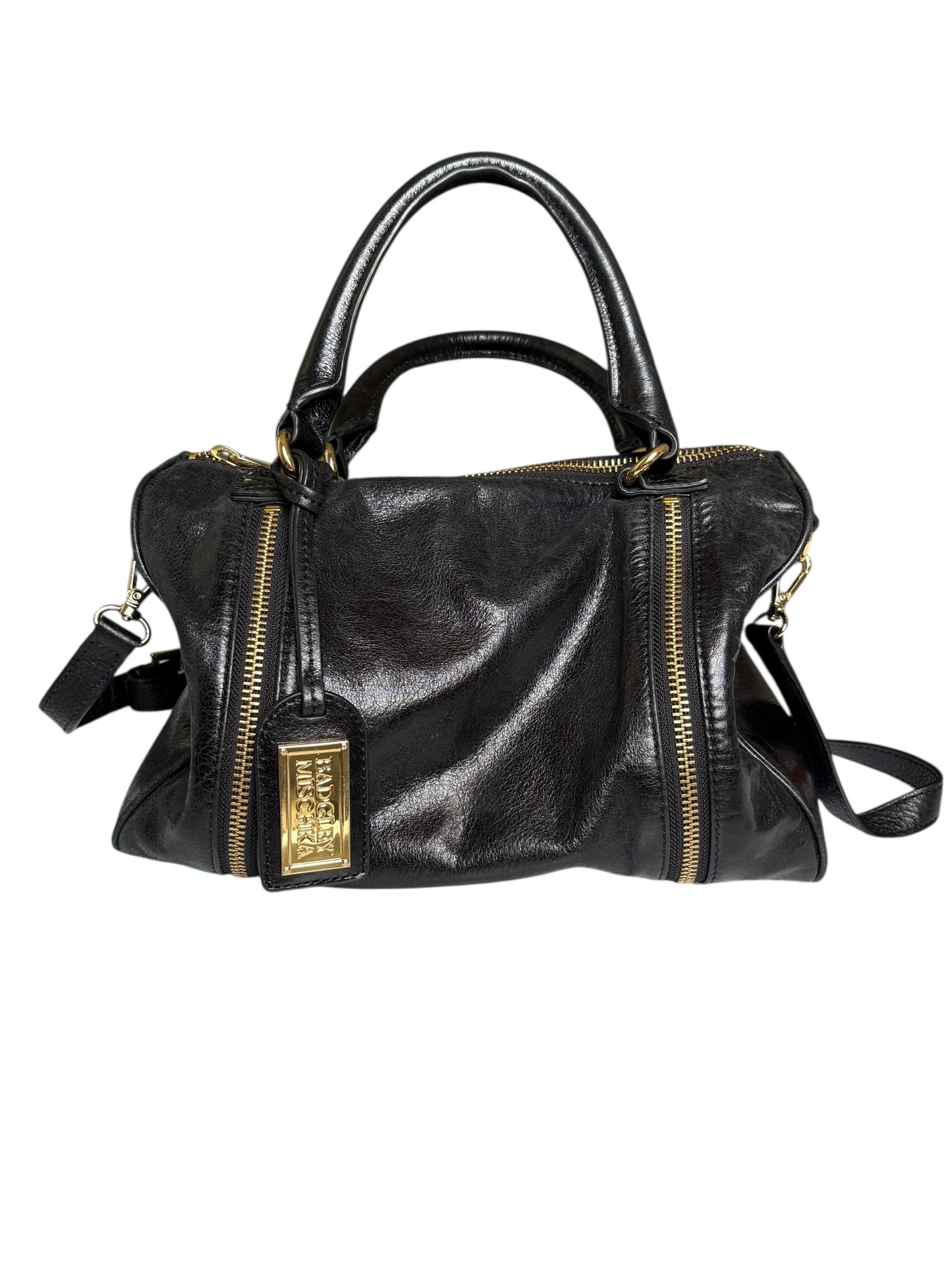 Badgley Mischka Midnight Blue Leather Top Handle Crossbody Bag