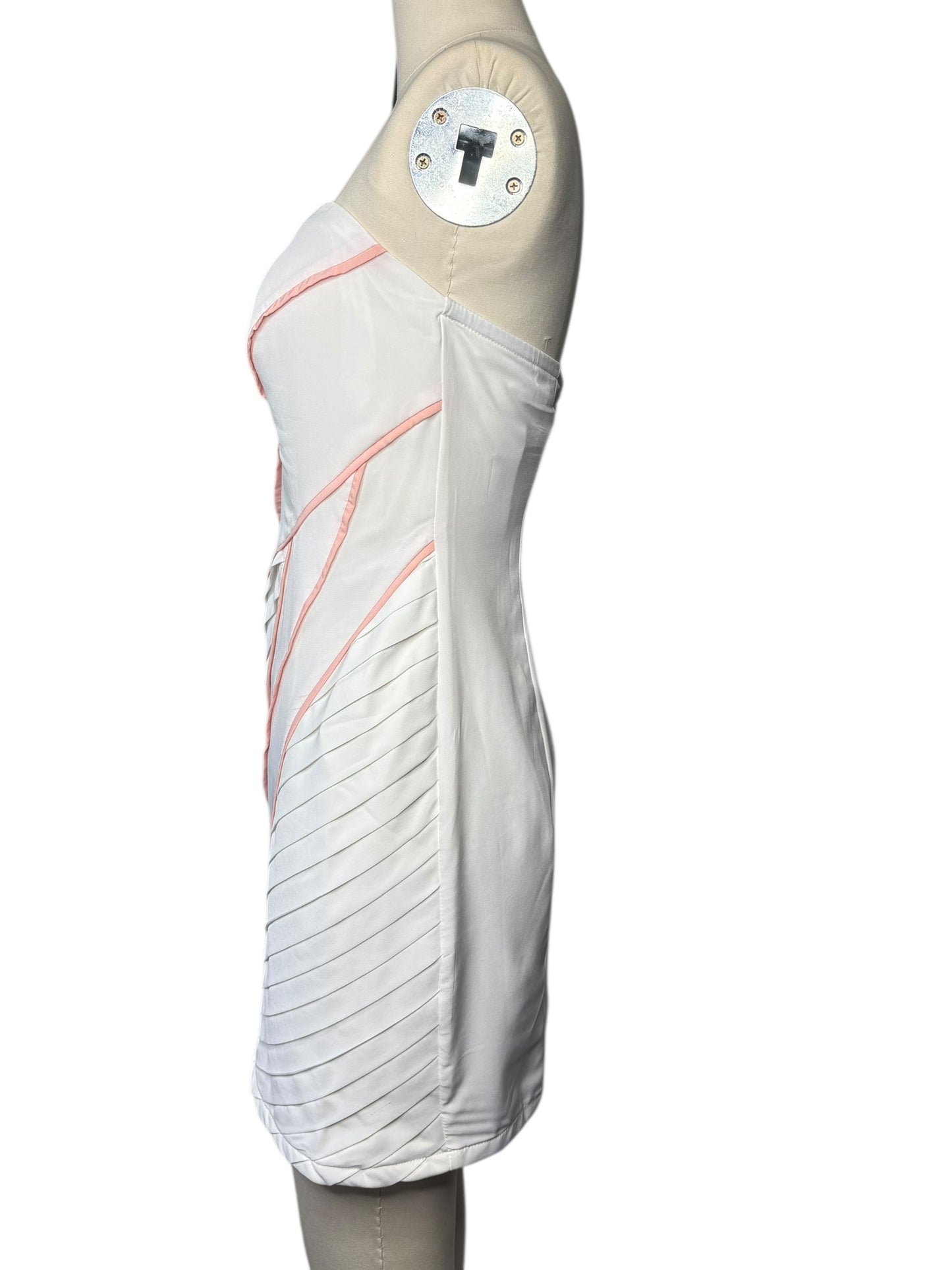 Katia White & Pink Strapless Dress NWT Pleats Size M