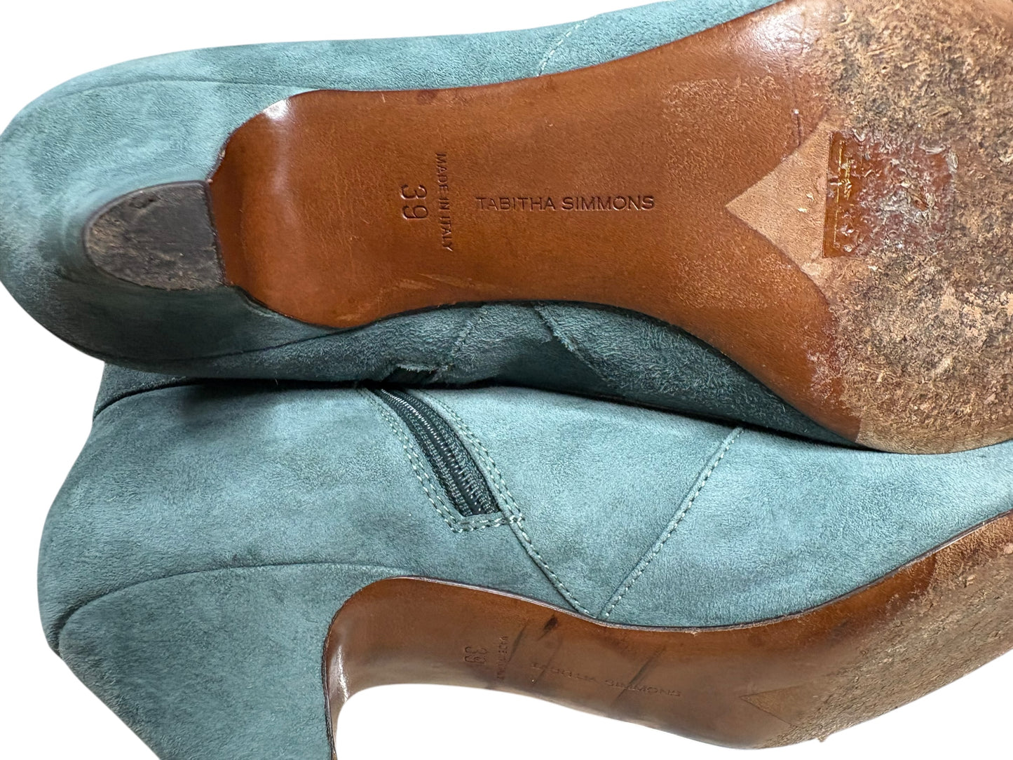 Tabitha Simmons Pointy Toe Powder Blue Suede Kitten Heel Booties