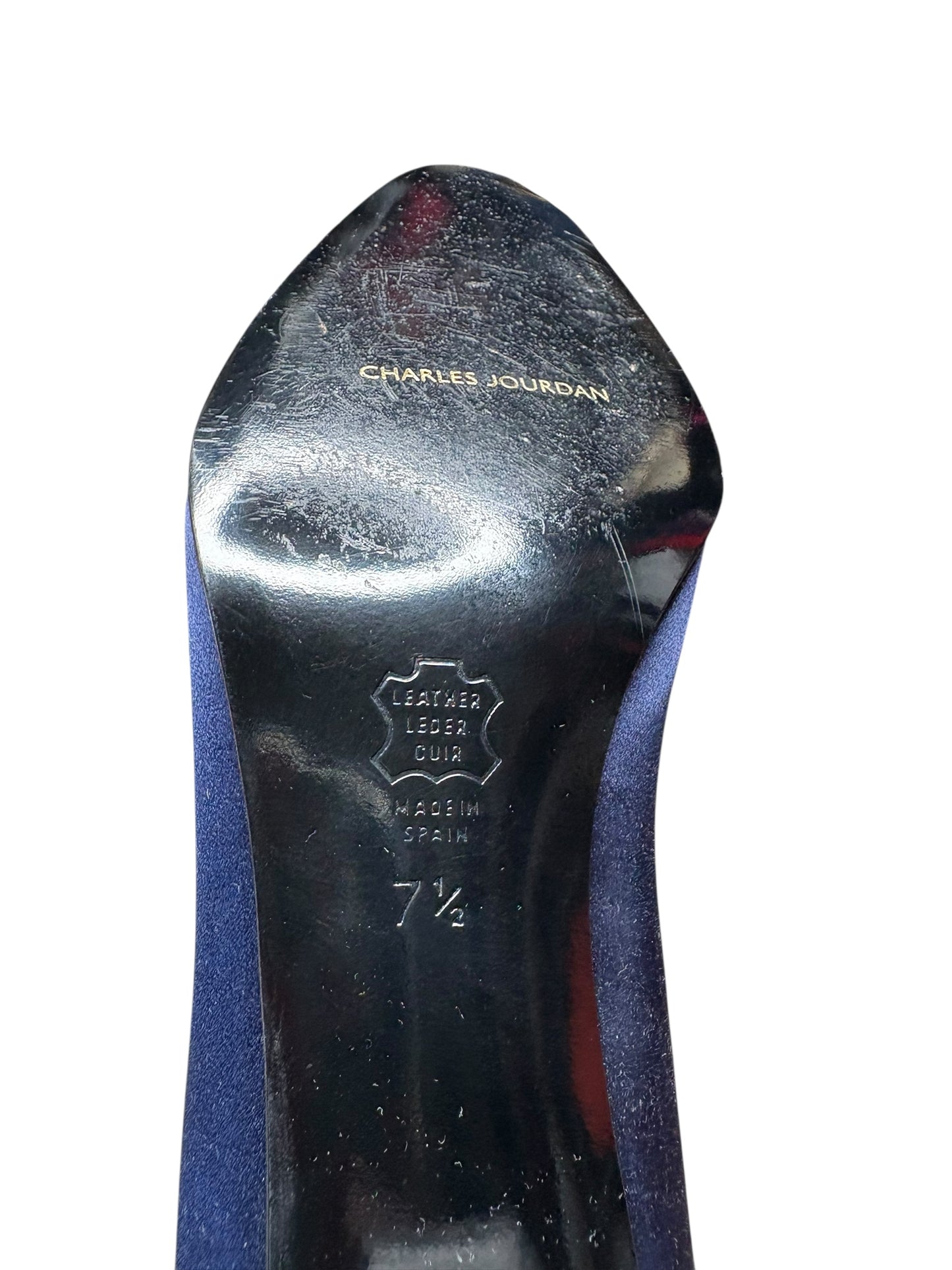 Charles Jourdan Navy Blue Silk Block Heel Shoes