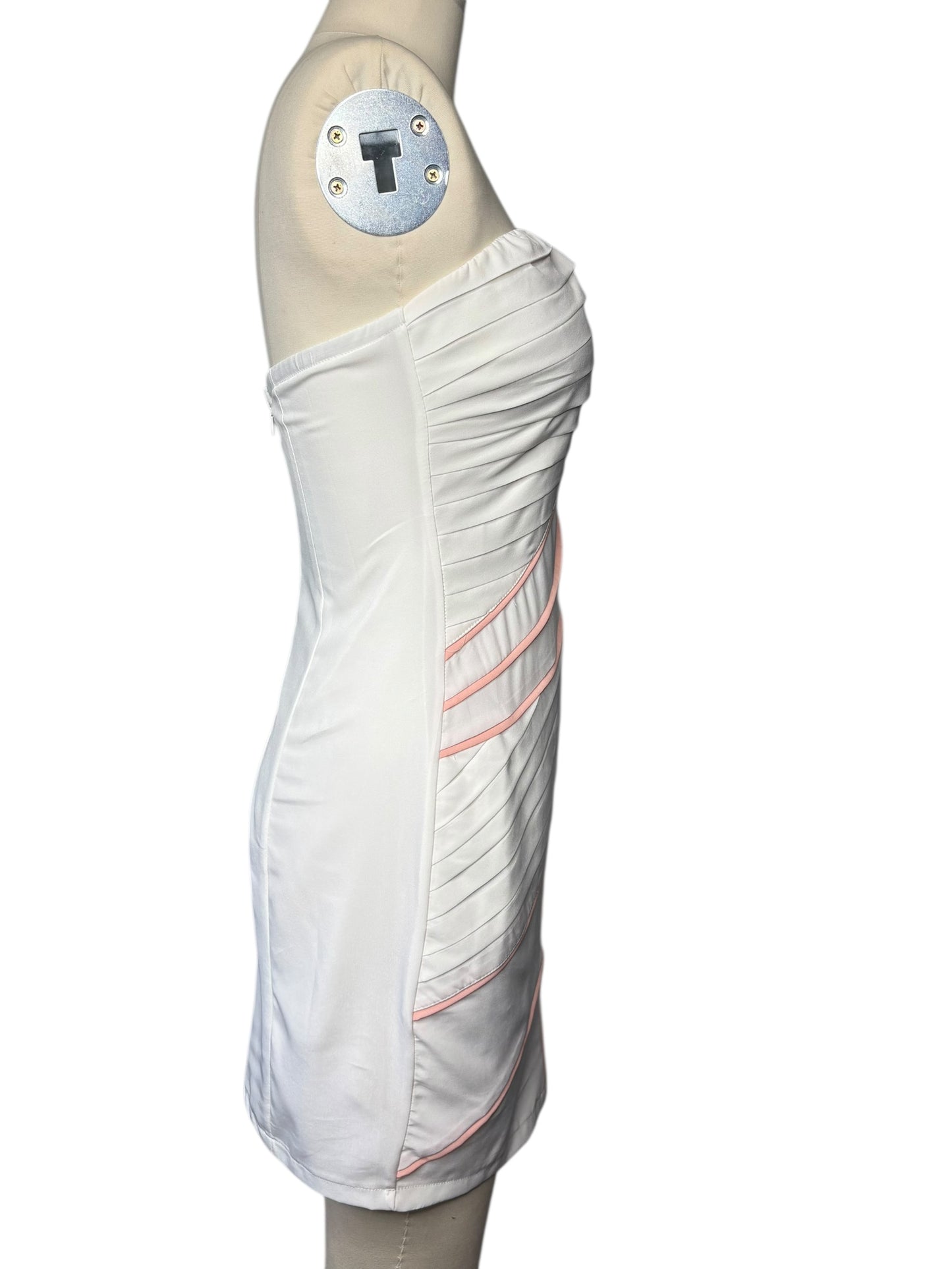 Katia White & Pink Strapless Dress NWT Pleats Size M