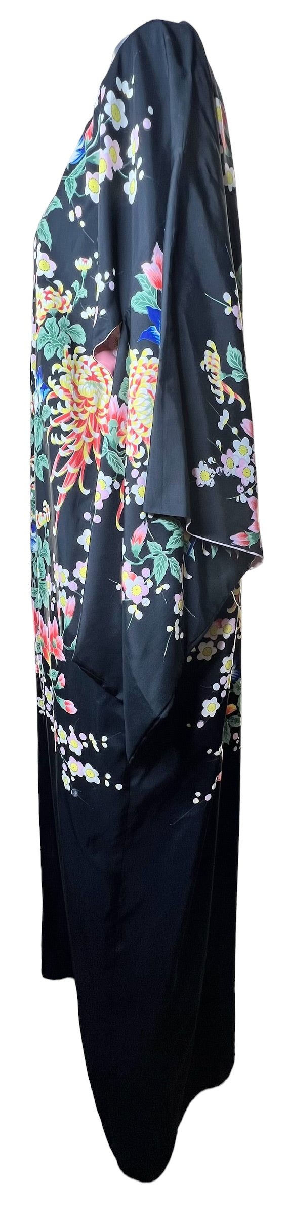 Vintage Bespoke Silk Japanese Floral Painted Reversible Kimono Made in Japan One Size