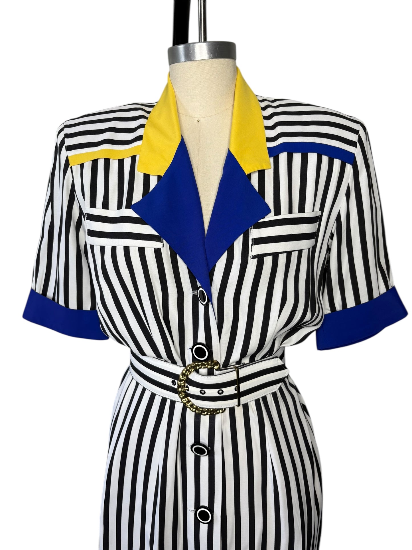 Vintage 1980’s MENU Rayon Striped Dress New Without Tags With Pockets