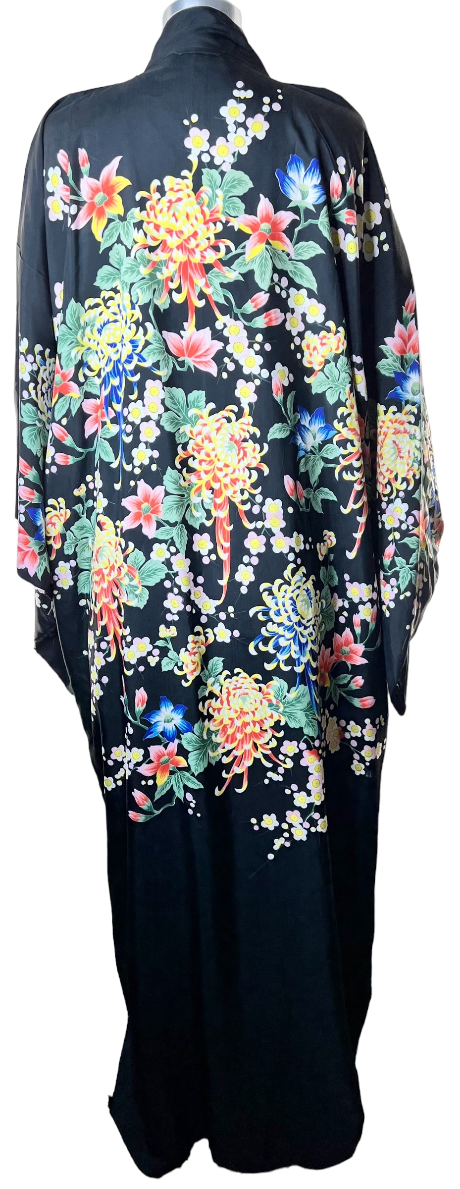 Vintage Bespoke Silk Japanese Floral Painted Reversible Kimono Made in Japan One Size