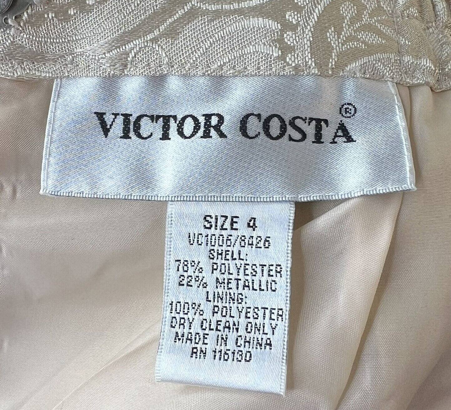 Victor Costa Two- Piece Light Gold Paisley Print Maxi Skirt Suit Feathers