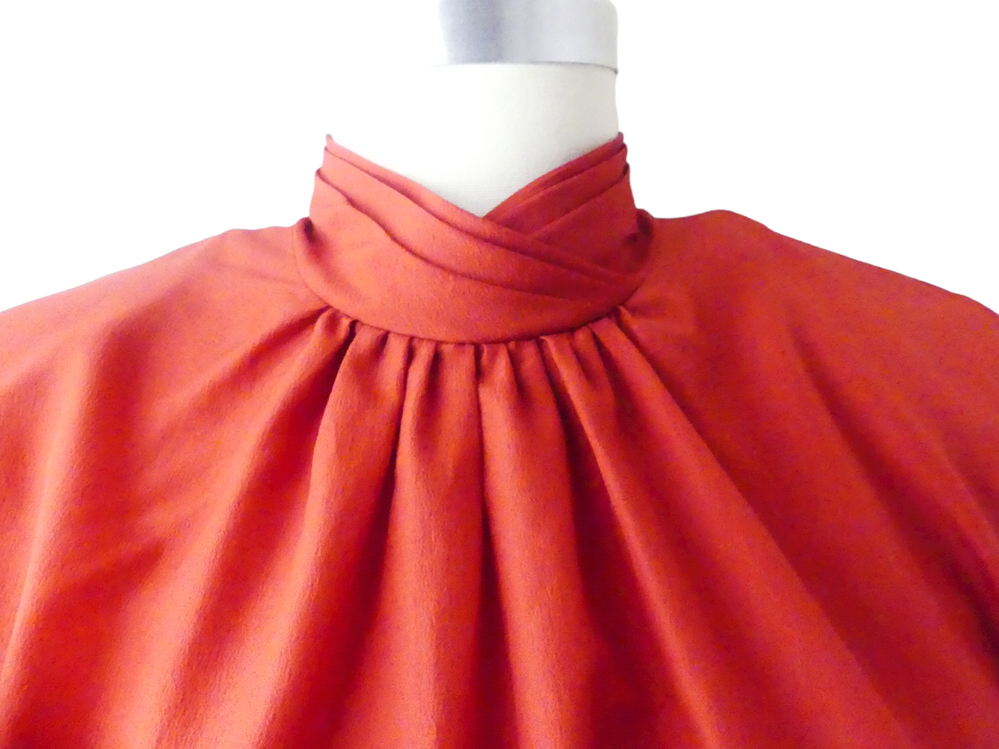 Lucia 1980s Detailed Red High Pleated Neck Blouse Size M