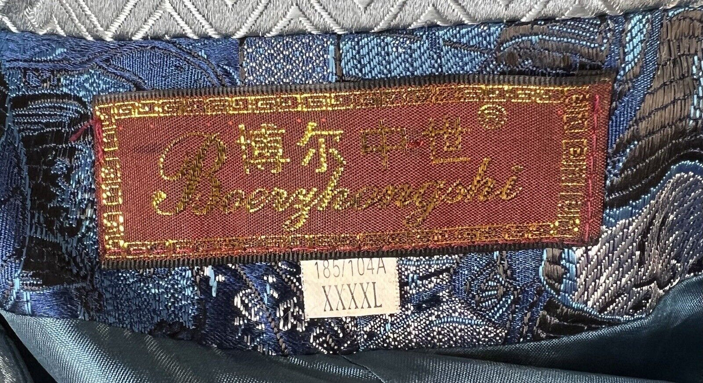 Blue & White Asian Woman Face Motif Kimono Jacket By Boerzhongshi