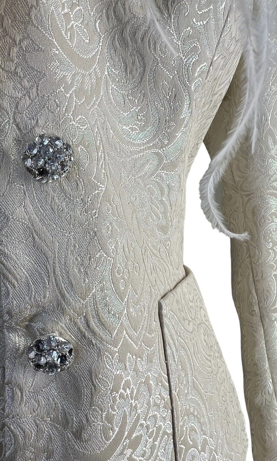 Victor Costa Two- Piece Light Gold Paisley Print Maxi Skirt Suit Feathers