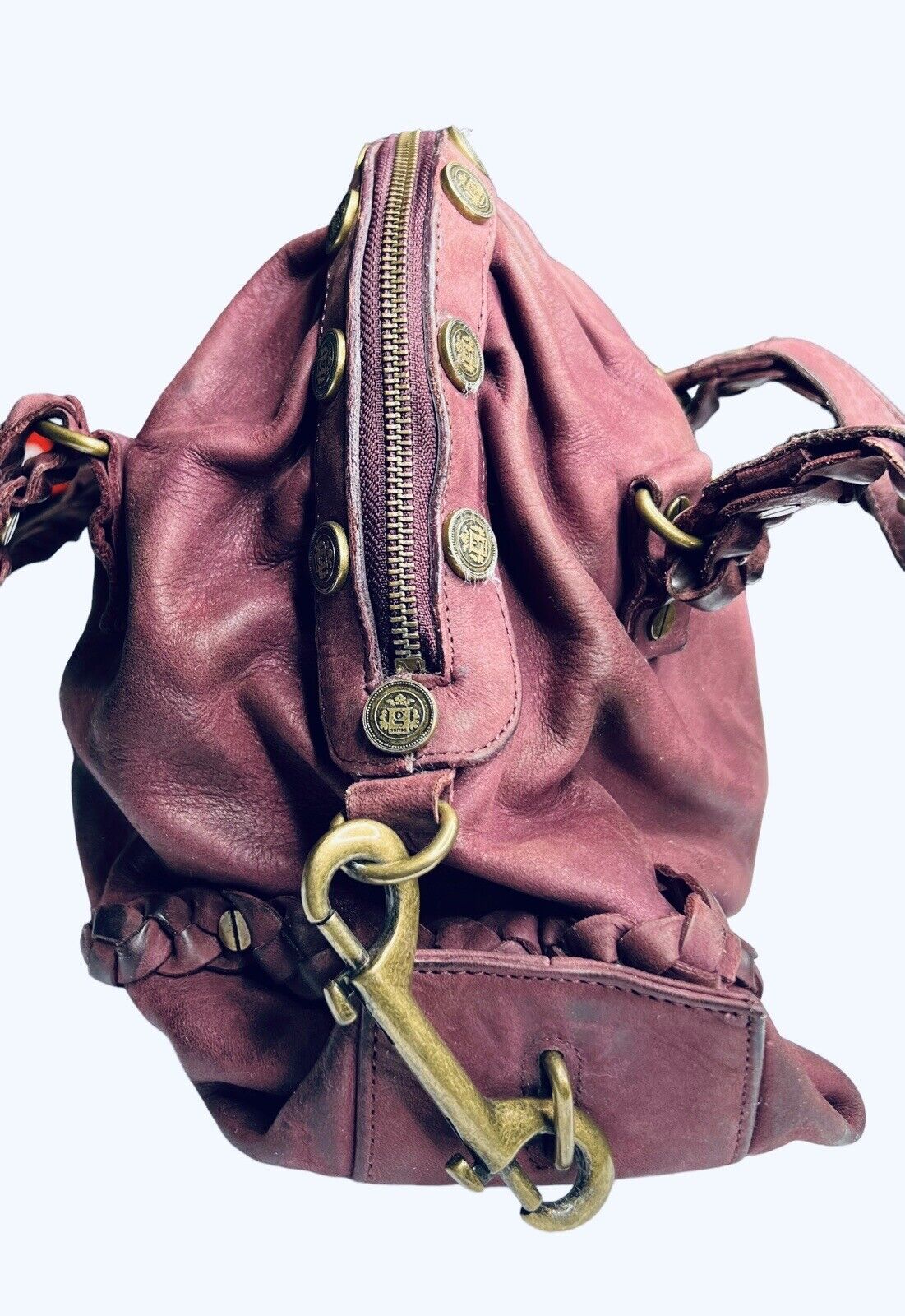 Cole Haan G Series Plum Leather Handbag Coins Double Top Handle