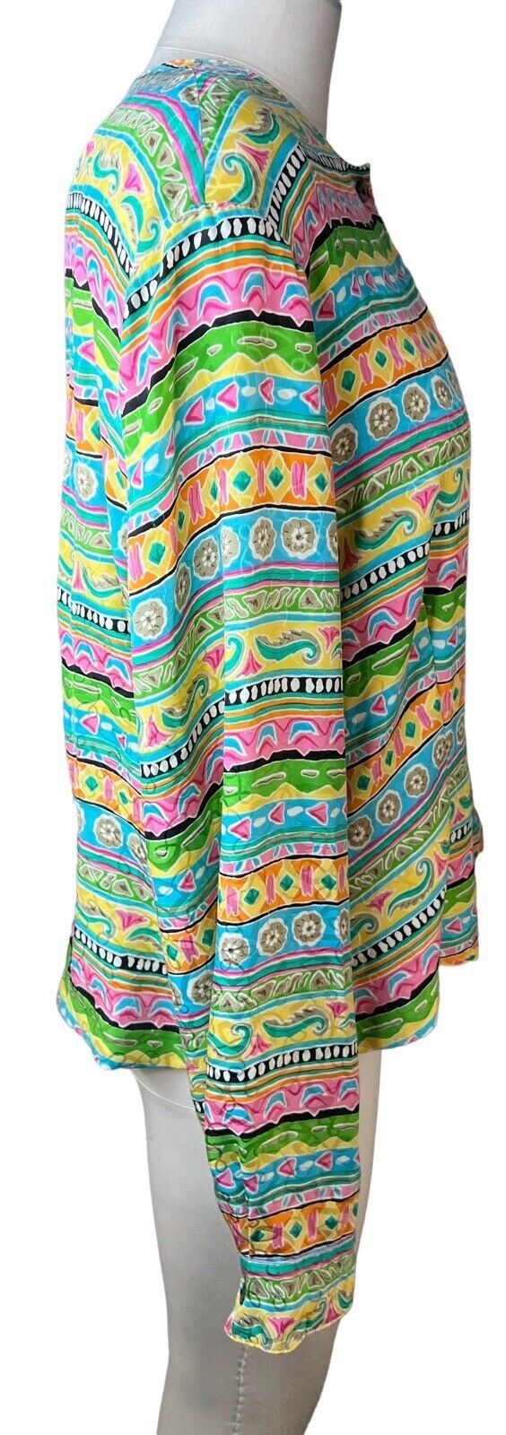 La Chine Classic By Galinda Wang Multicolored Silk Long Sleeved Button Up Top