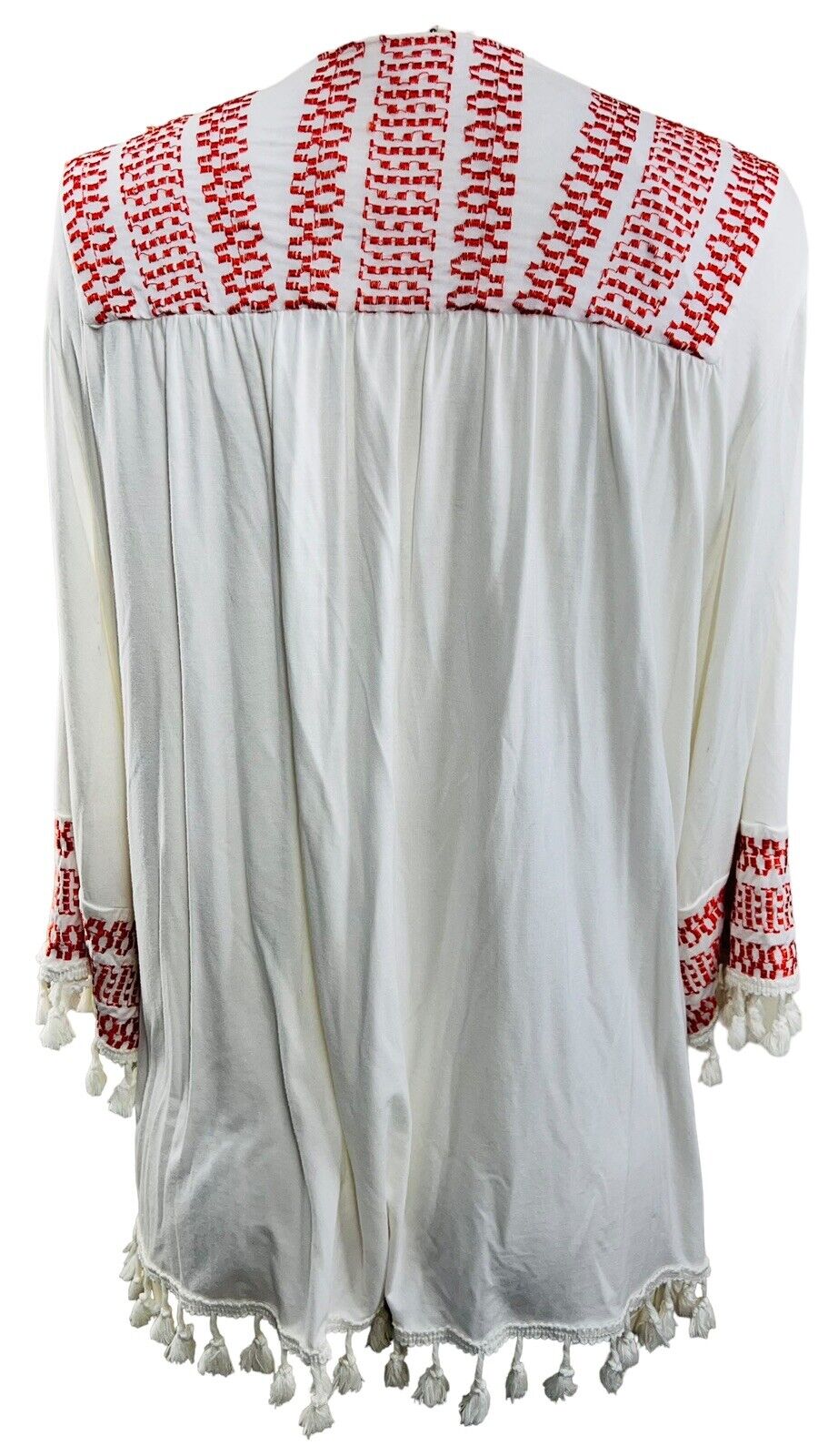 New Pol Short Cotton Duster with Embroidery and Tassels Size XSmall