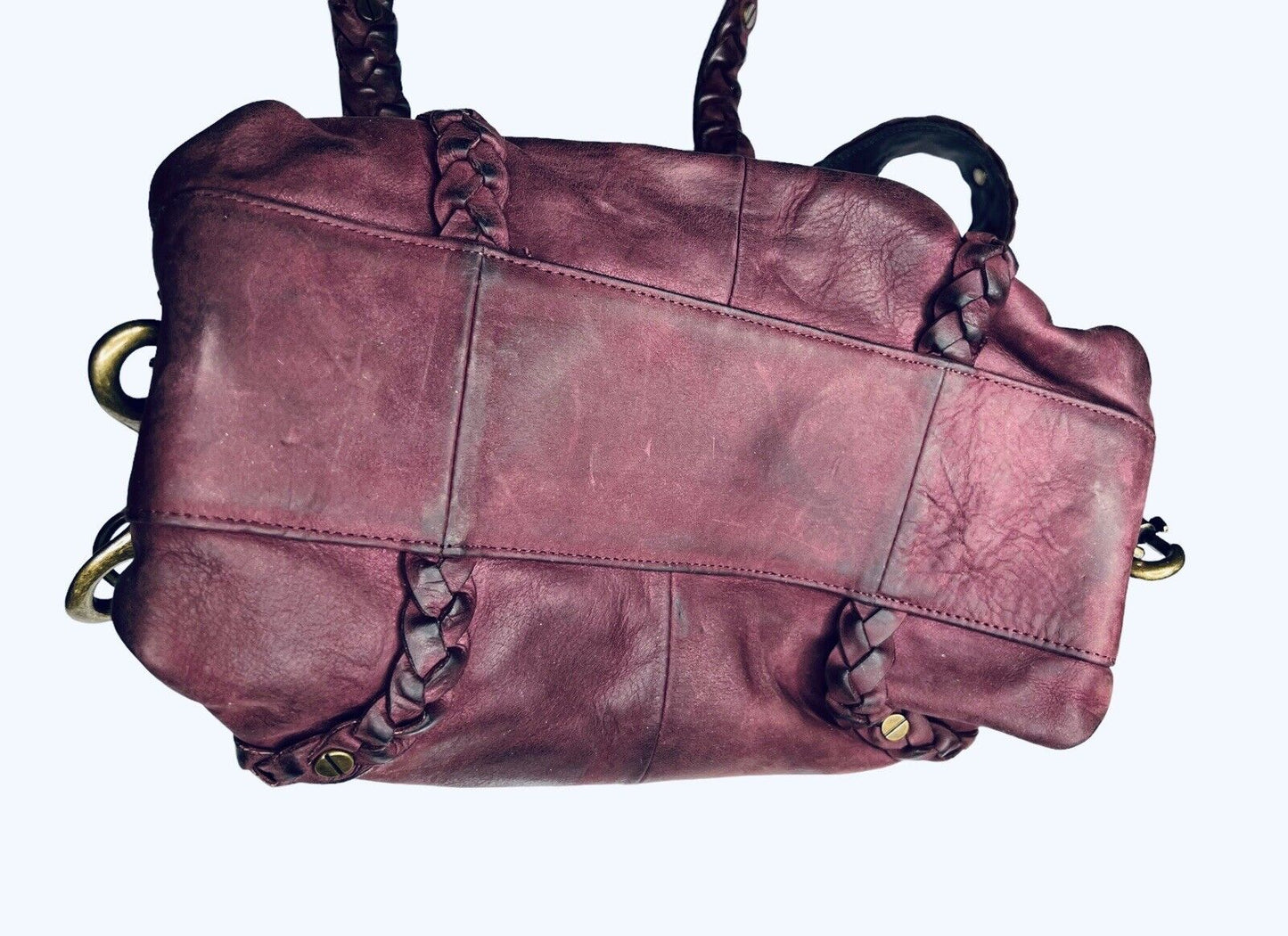 Cole Haan G Series Plum Leather Handbag Coins Double Top Handle