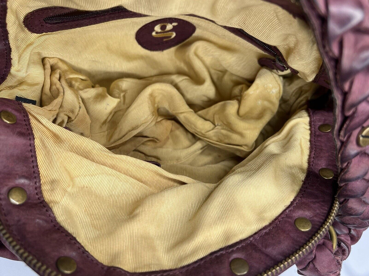 Cole Haan G Series Plum Leather Handbag Coins Double Top Handle