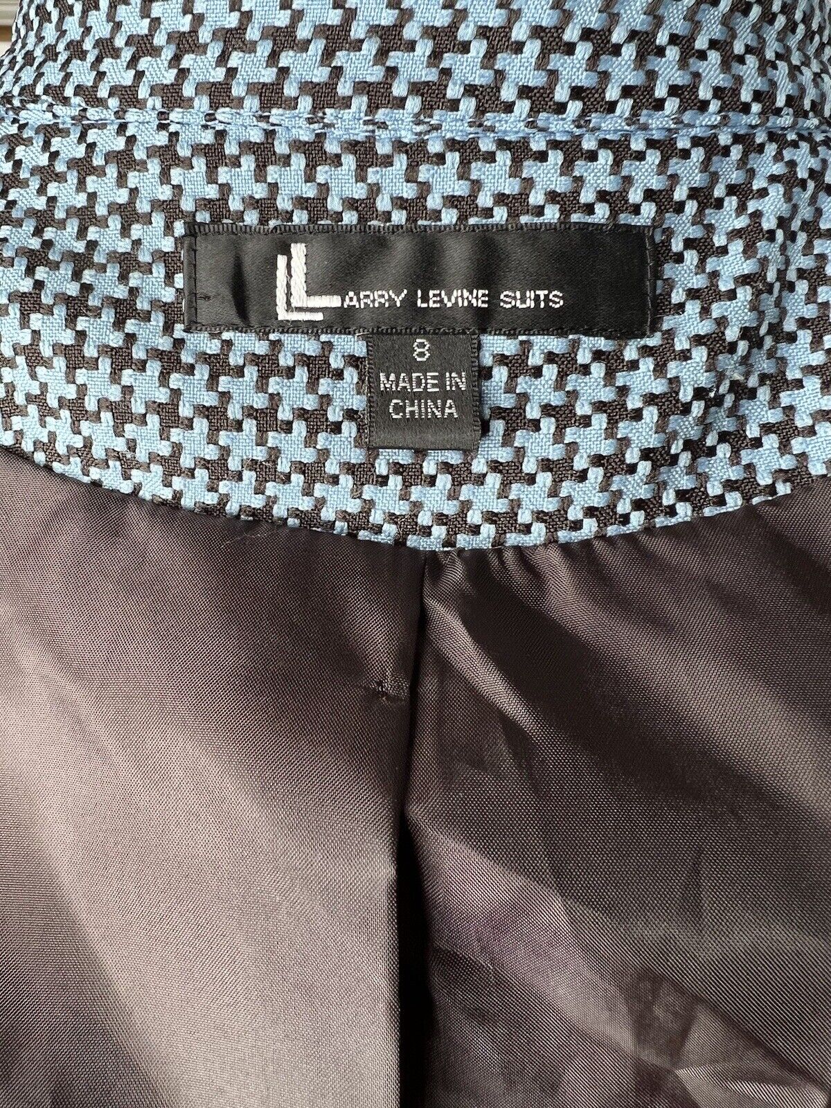 Larry Levine Black & Blue Houndstooth Overcoat Size 8