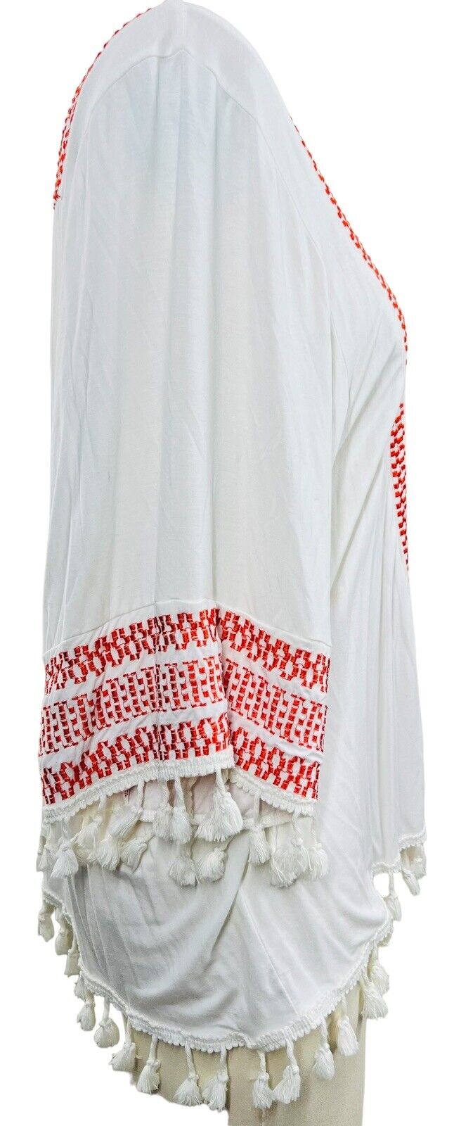 New Pol Short Cotton Duster with Embroidery and Tassels Size XSmall