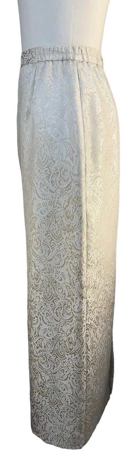 Victor Costa Two- Piece Light Gold Paisley Print Maxi Skirt Suit Feathers