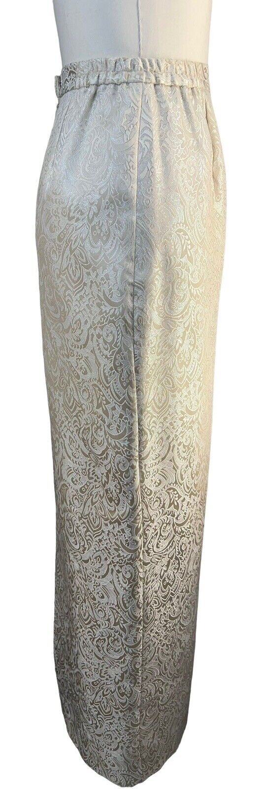Victor Costa Two- Piece Light Gold Paisley Print Maxi Skirt Suit Feathers