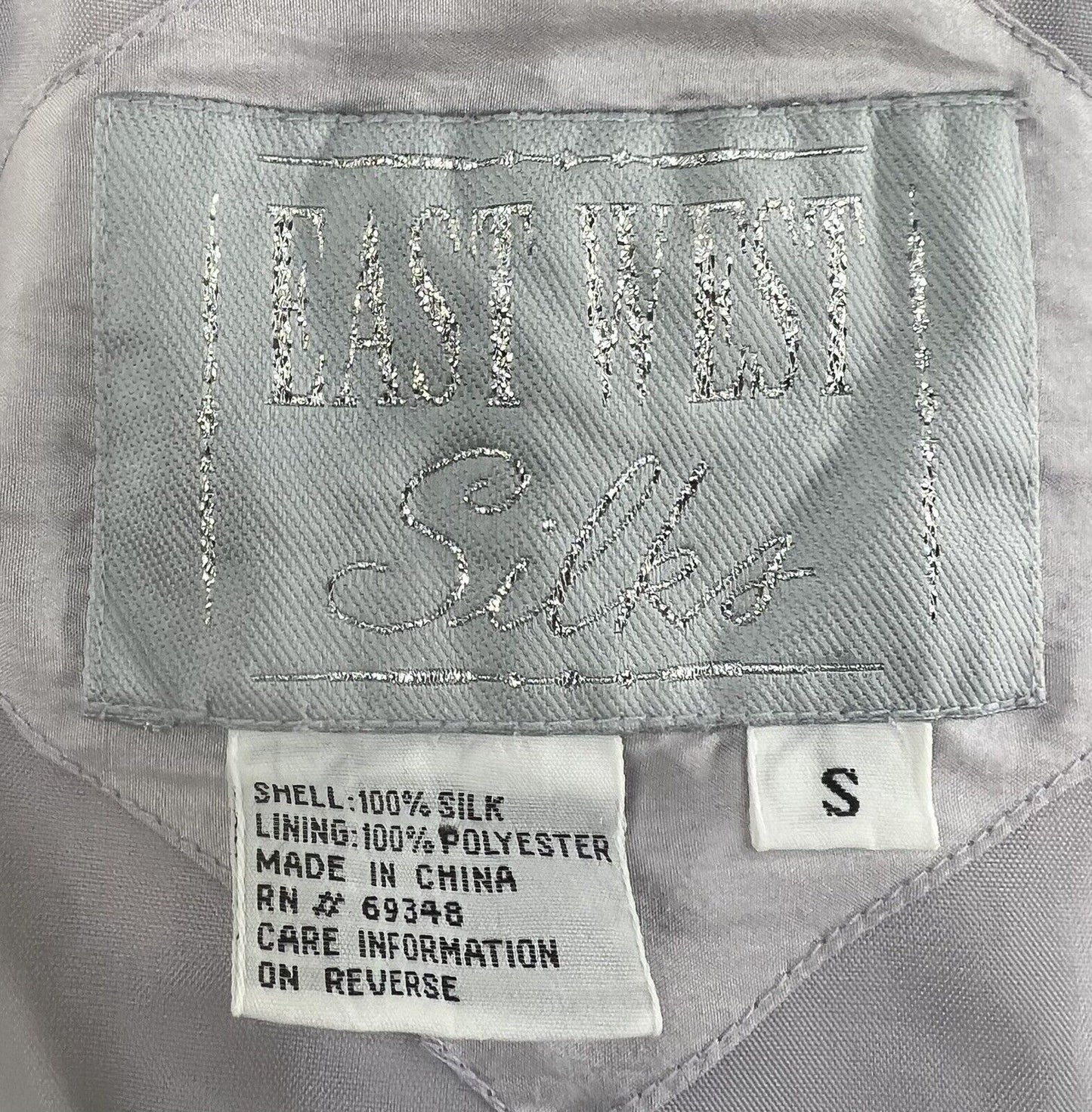 East West Silks Zip Up Elastic Waist Oversized Jacket With Writing Size Small