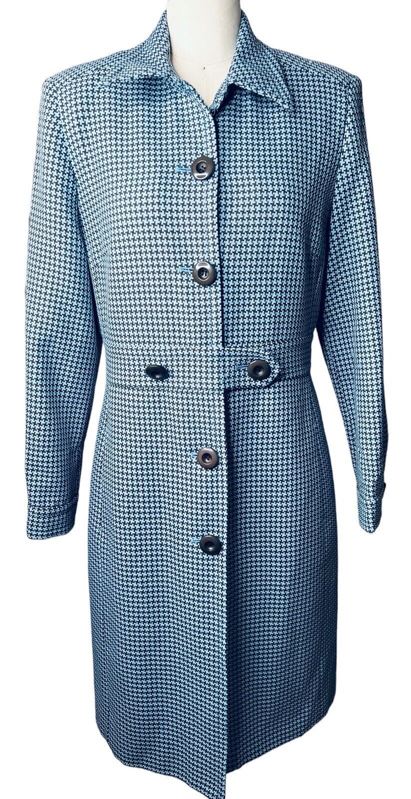 Larry Levine Black & Blue Houndstooth Overcoat Size 8