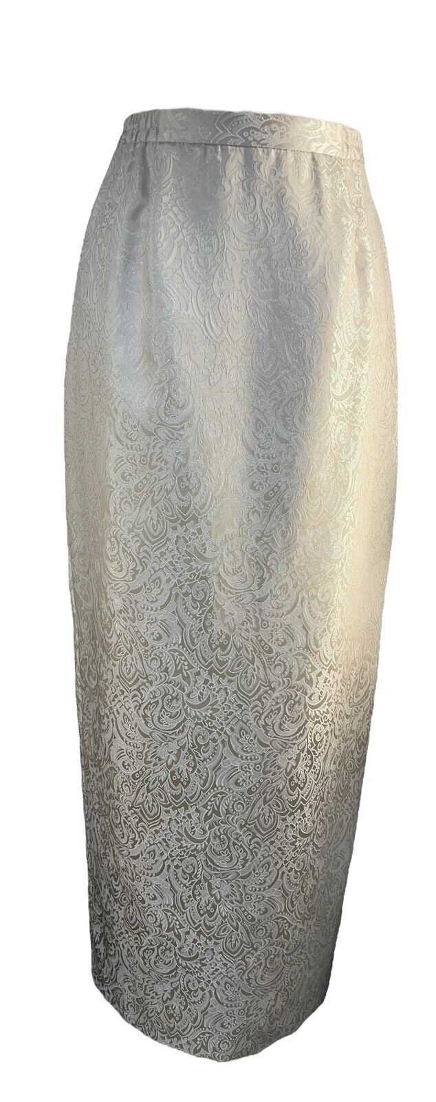 Victor Costa Two- Piece Light Gold Paisley Print Maxi Skirt Suit Feathers