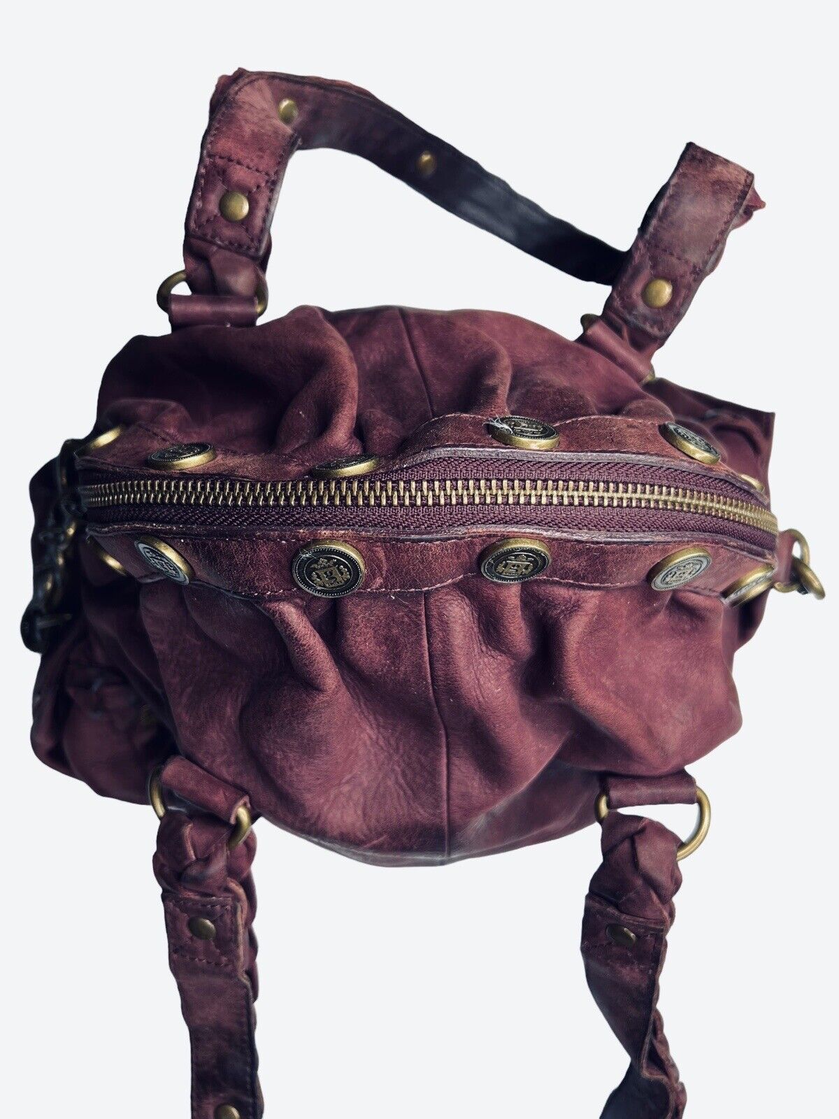Cole Haan G Series Plum Leather Handbag Coins Double Top Handle