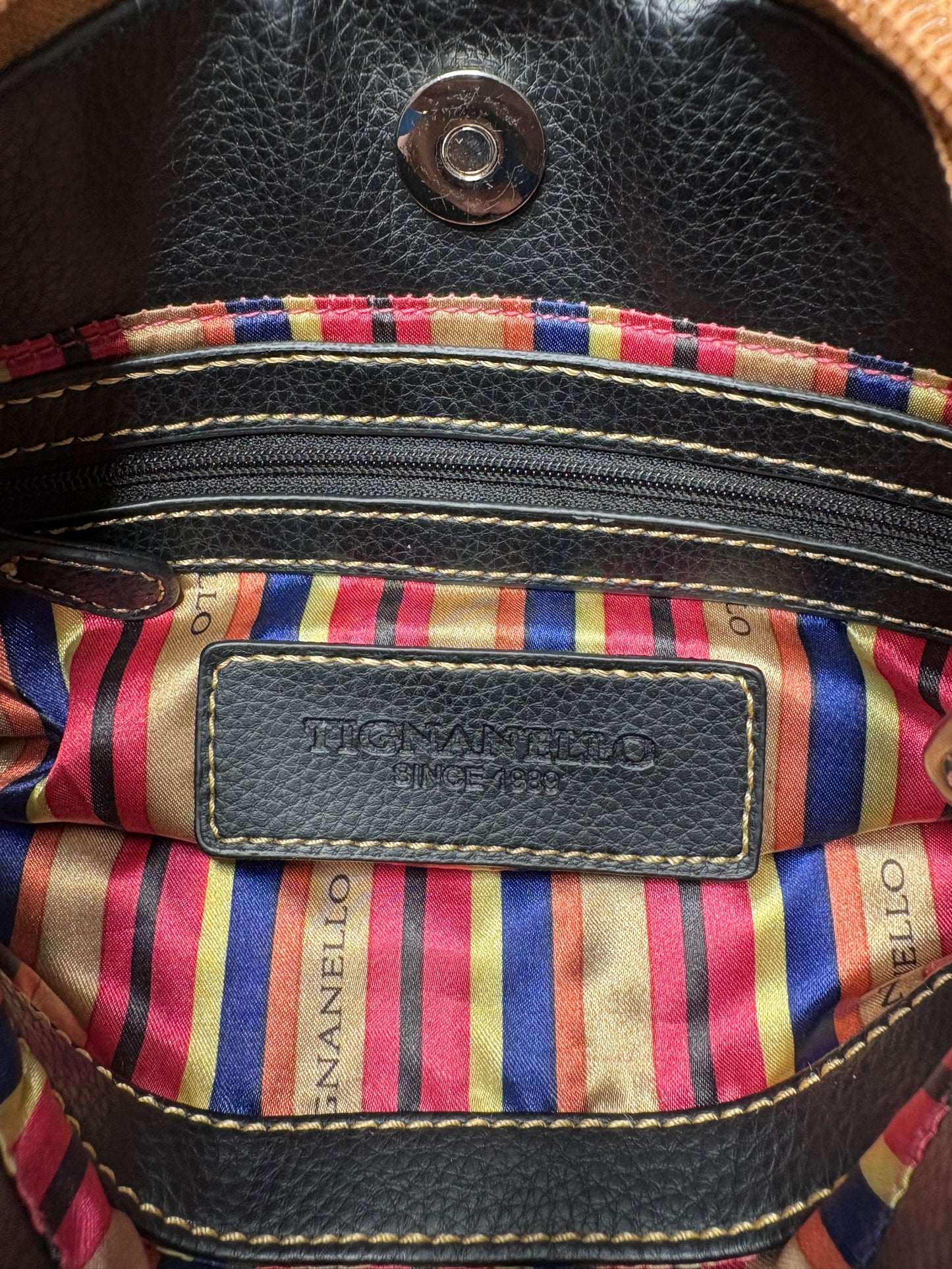 Tignanello Organizer Black Pebble Leather Crossbody Bag NWOT