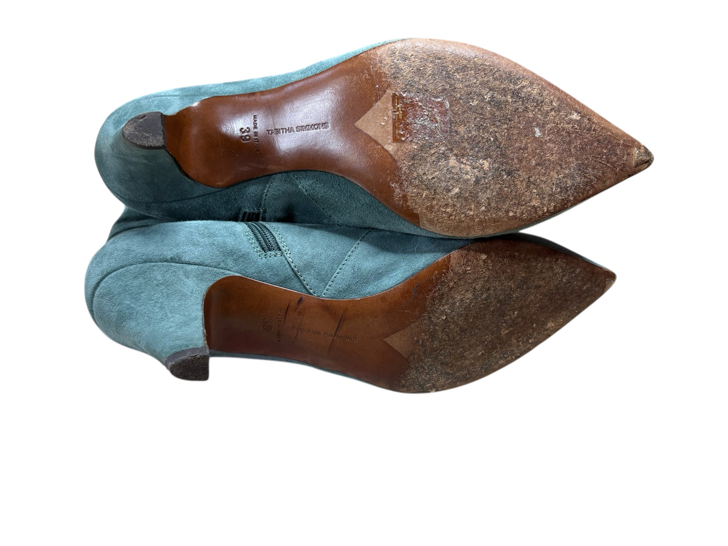 Tabitha Simmons Pointy Toe Powder Blue Suede Kitten Heel Booties