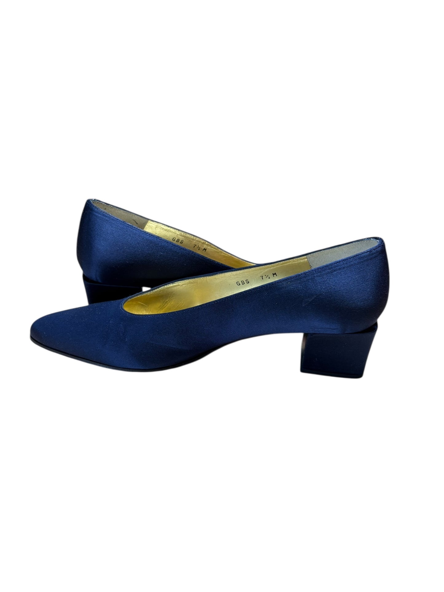 Charles Jourdan Navy Blue Silk Block Heel Shoes