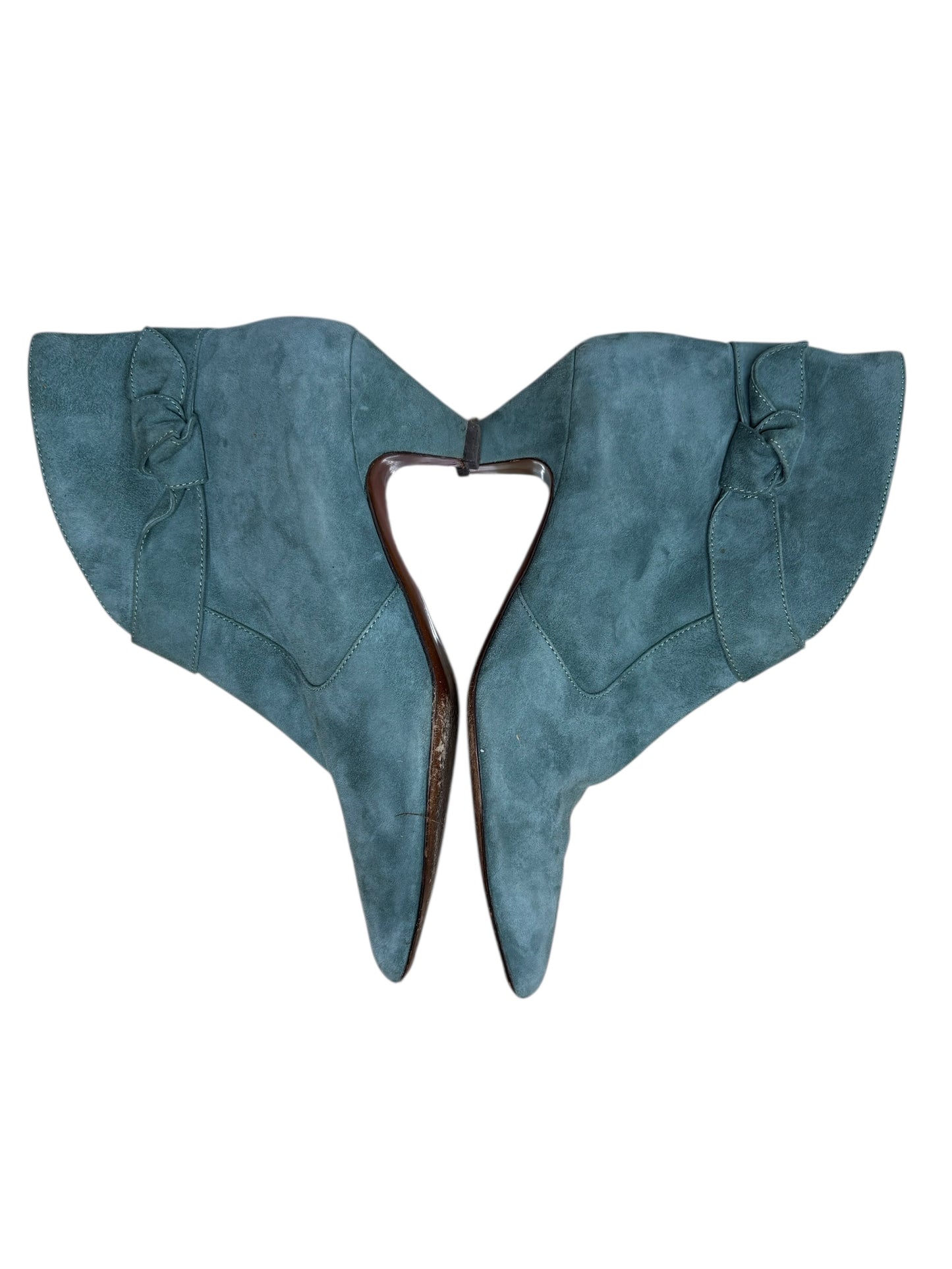 Tabitha Simmons Pointy Toe Powder Blue Suede Kitten Heel Booties