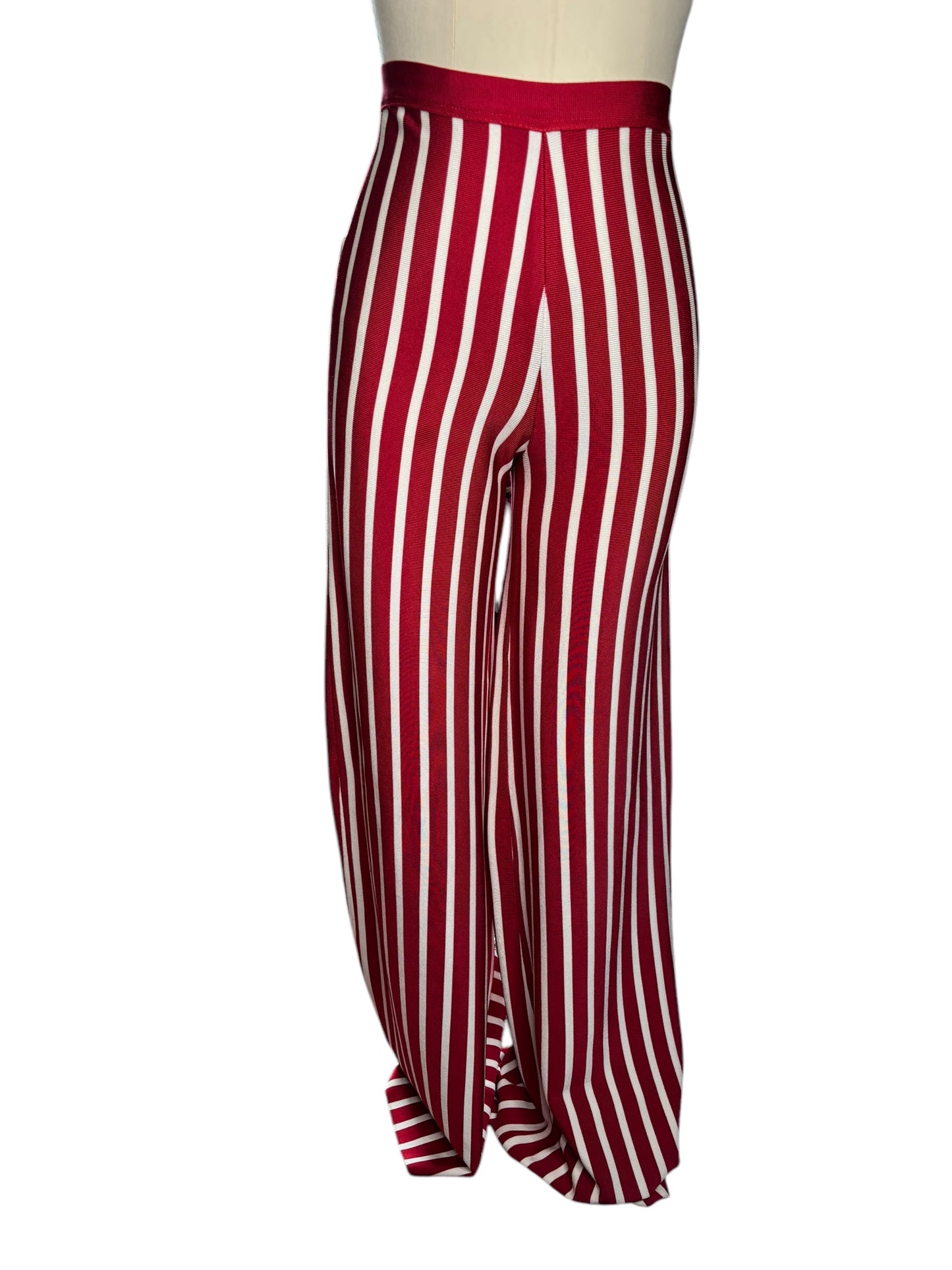 Mistress Rocks LA Red & White Striped Bandage Material Palazzo Bodycon Pants