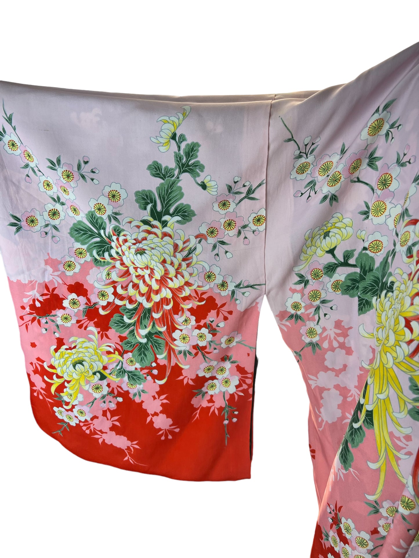 Vintage Bespoke Silk Japanese Floral Painted Reversible Kimono Made in Japan One Size