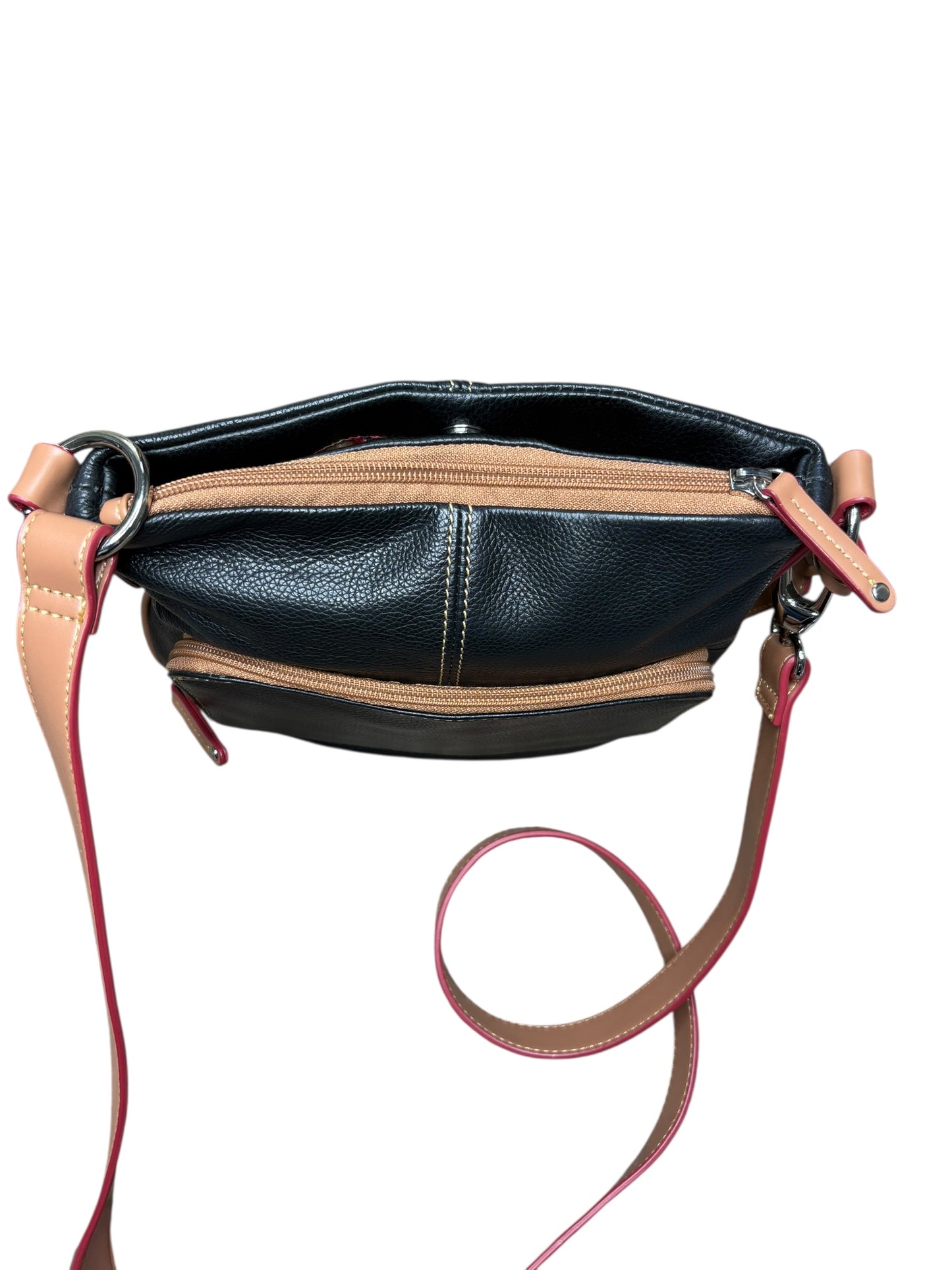 Tignanello Organizer Black Pebble Leather Crossbody Bag NWOT