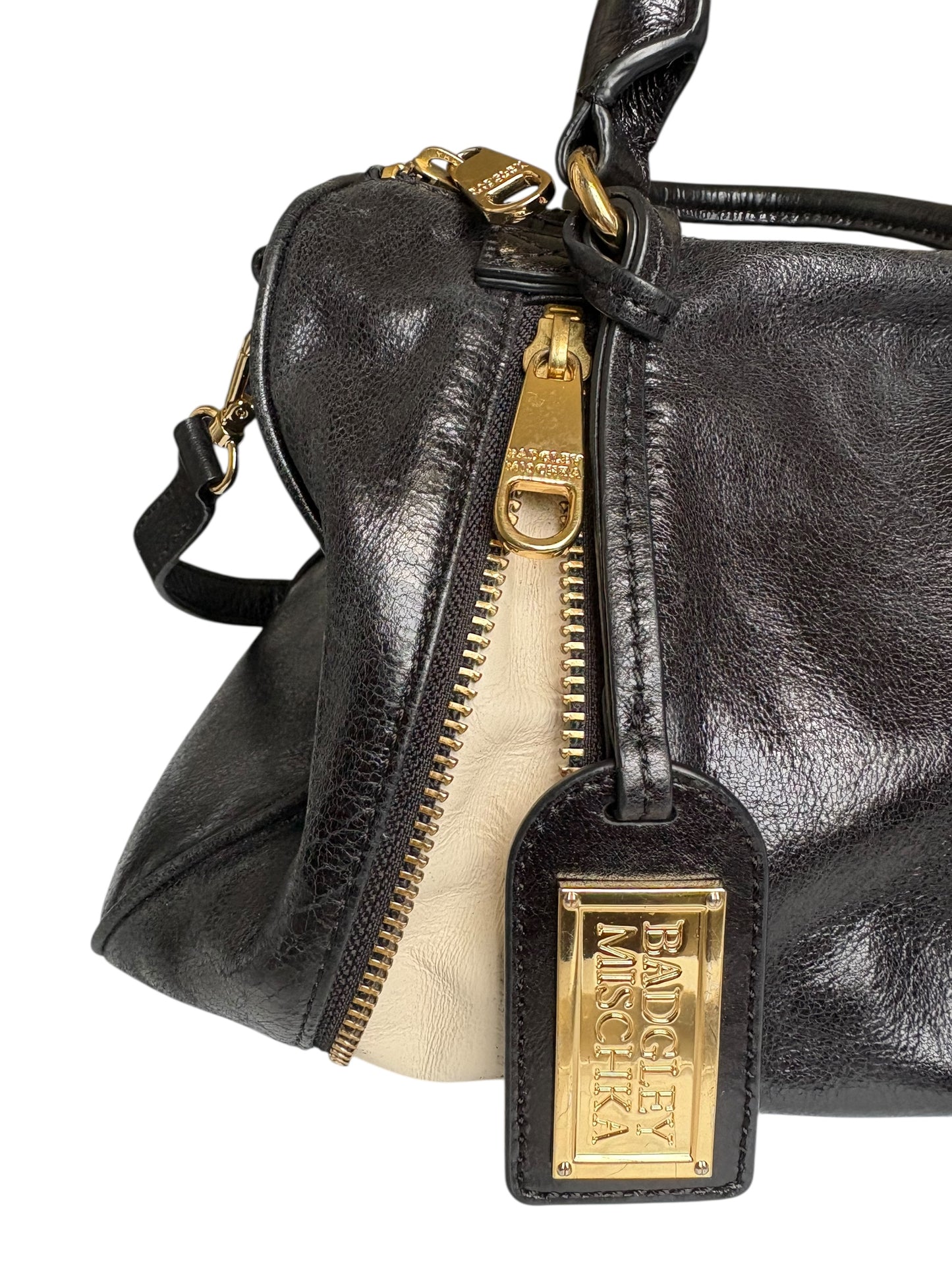 Badgley Mischka Midnight Blue Leather Top Handle Crossbody Bag