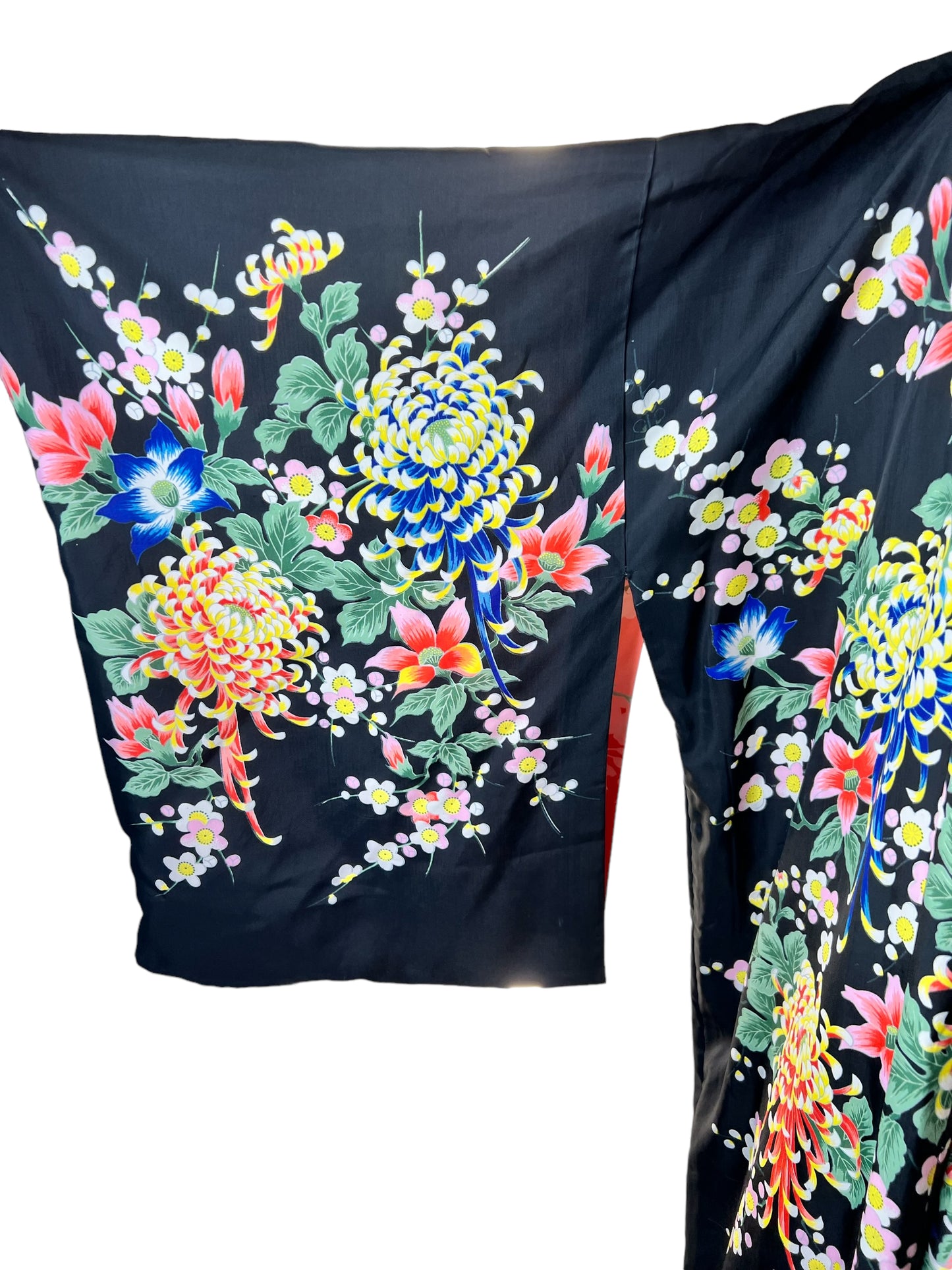 Vintage Bespoke Silk Japanese Floral Painted Reversible Kimono Made in Japan One Size