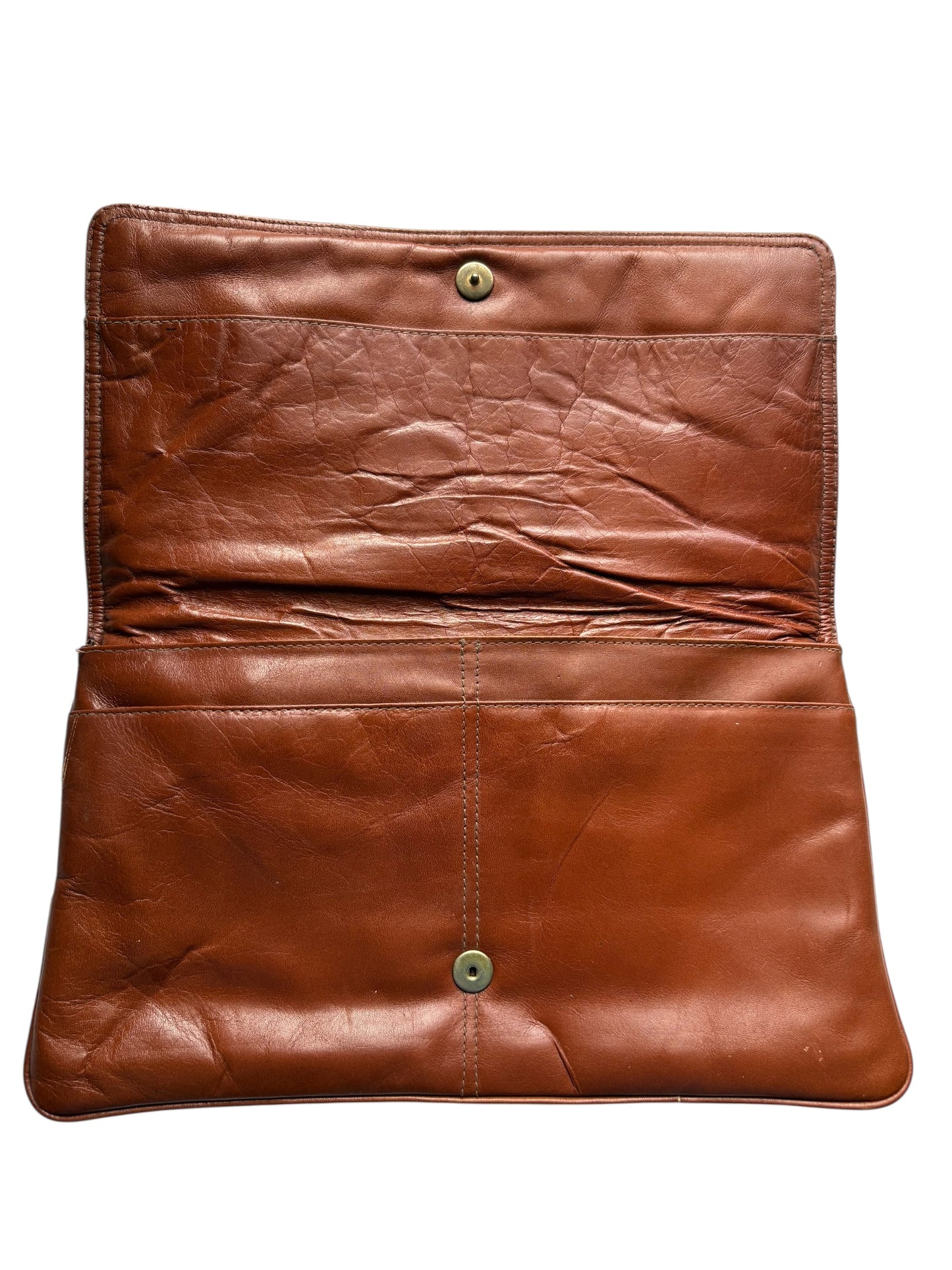 Abraham & Straus Vintage Cognac Leather Foldover Clutch