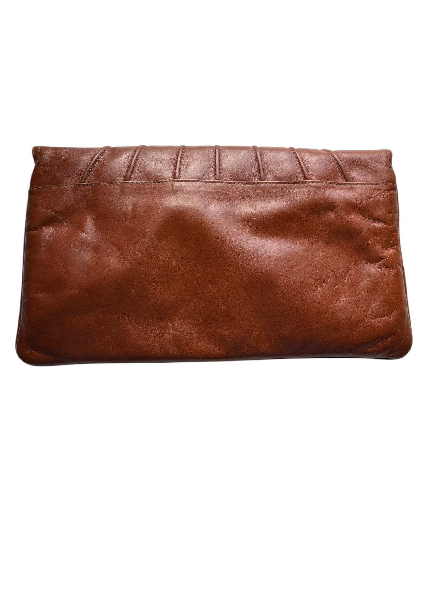 Abraham & Straus Vintage Cognac Leather Foldover Clutch