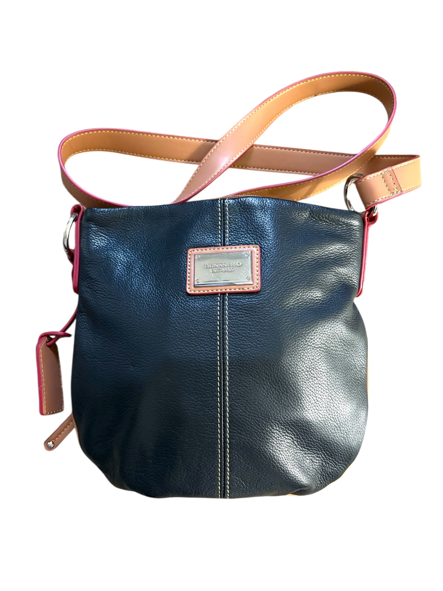 Tignanello Organizer Black Pebble Leather Crossbody Bag NWOT