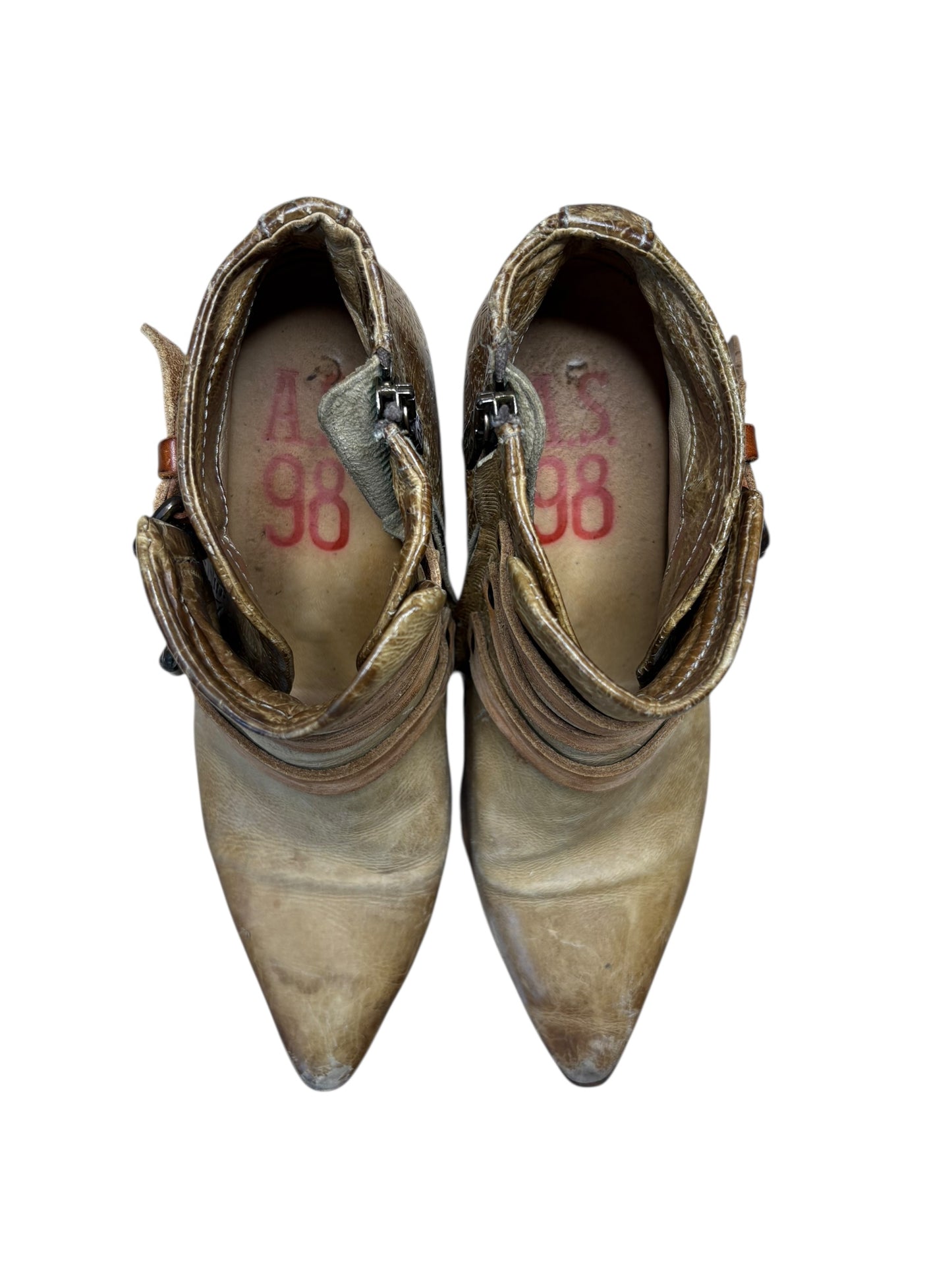 AS 98 Brown Ankle Cow Boots With Buckles