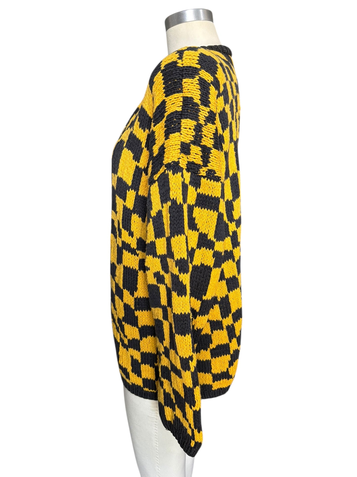 KIKIT Maurice Sasson Oversized Cotton Cable Knit Houndstooth Cardigan