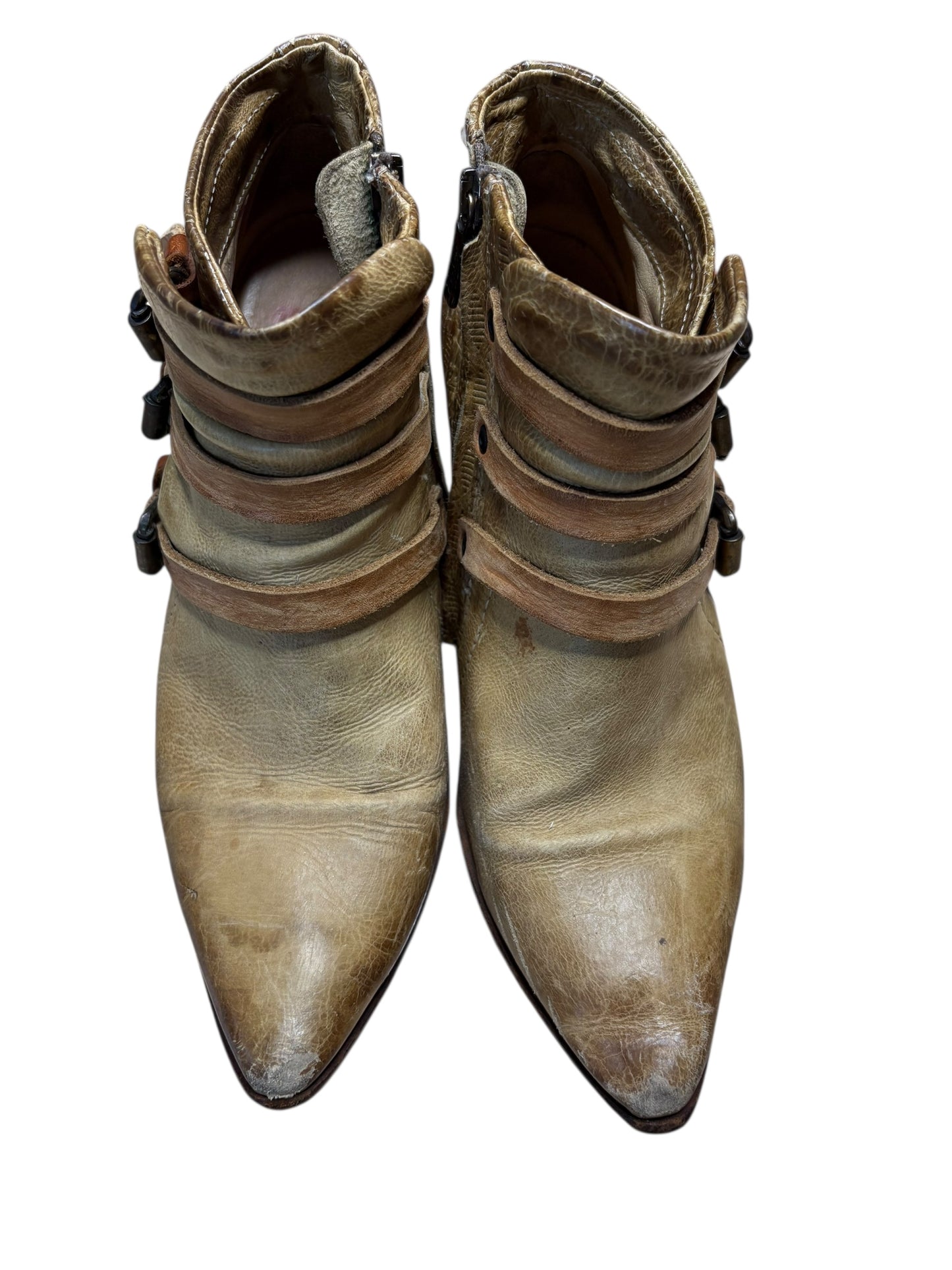 AS 98 Brown Ankle Cow Boots With Buckles