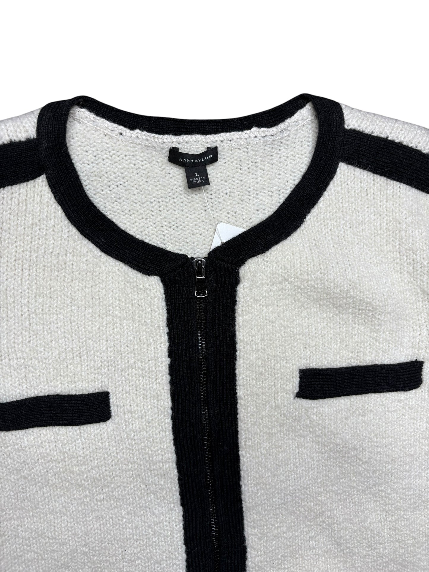 Ann Taylor Wool Boucle Contrast Trim Cardigan Sweater