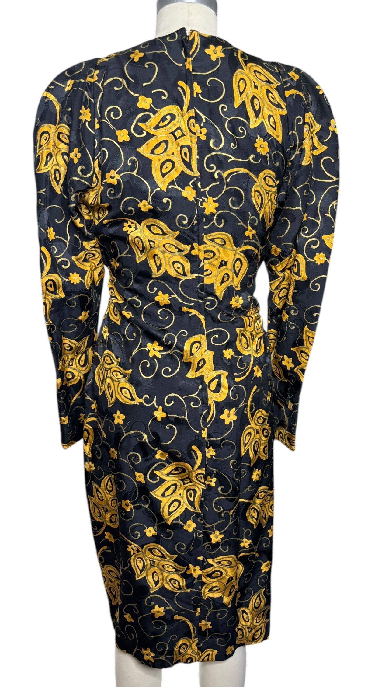 Vintage Silk Long-sleeved Midi Pencil Dress Regina Kravitz for David Starington