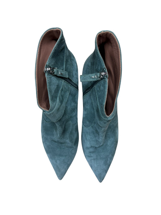 Tabitha Simmons Pointy Toe Powder Blue Suede Kitten Heel Booties