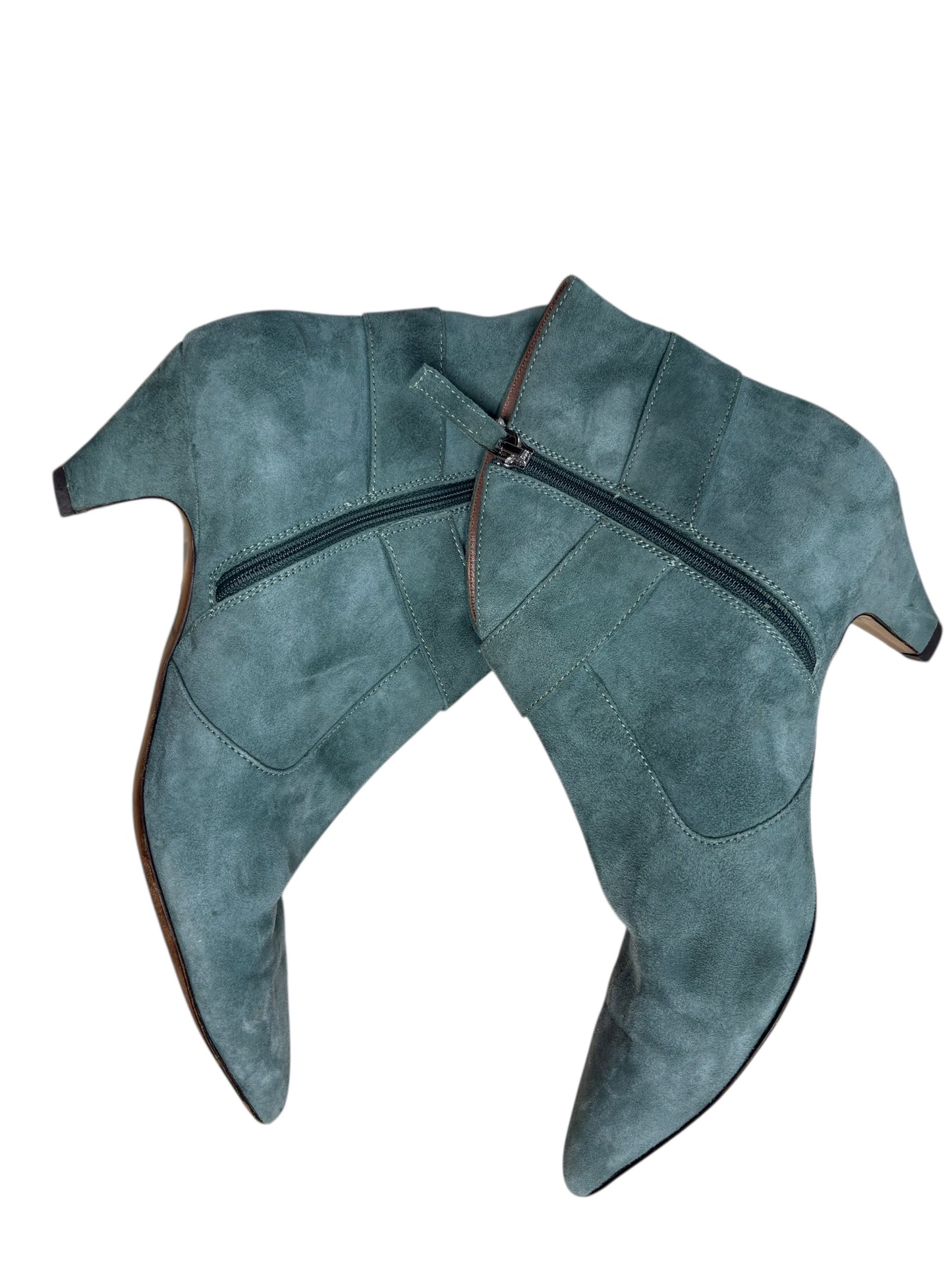 Tabitha Simmons Pointy Toe Powder Blue Suede Kitten Heel Booties
