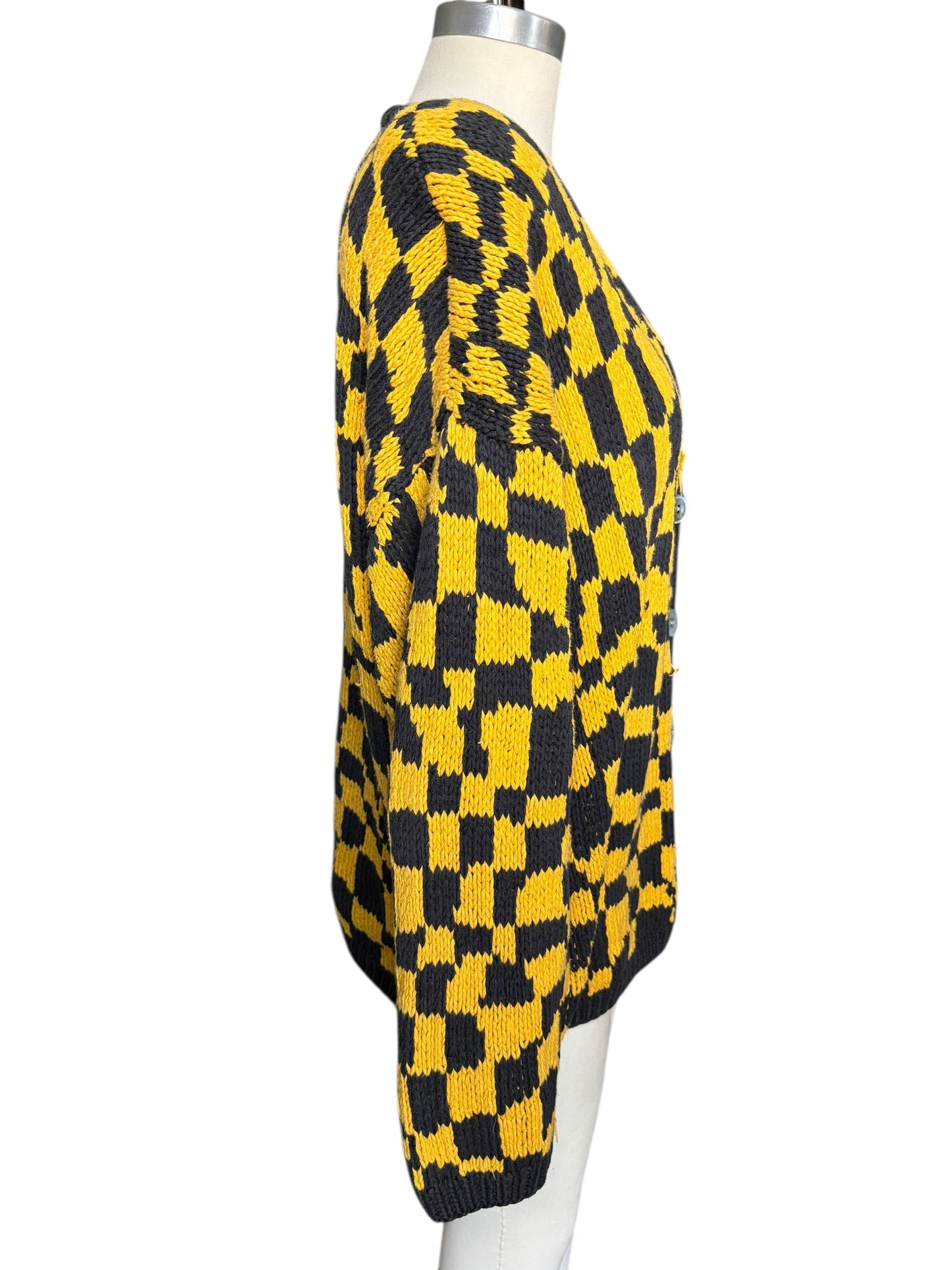 KIKIT Maurice Sasson Oversized Cotton Cable Knit Houndstooth Cardigan