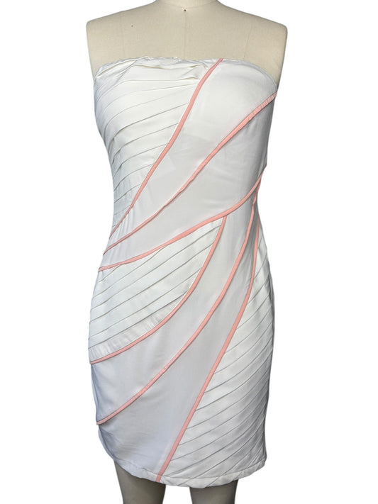 Katia White & Pink Strapless Dress NWT Pleats Size M
