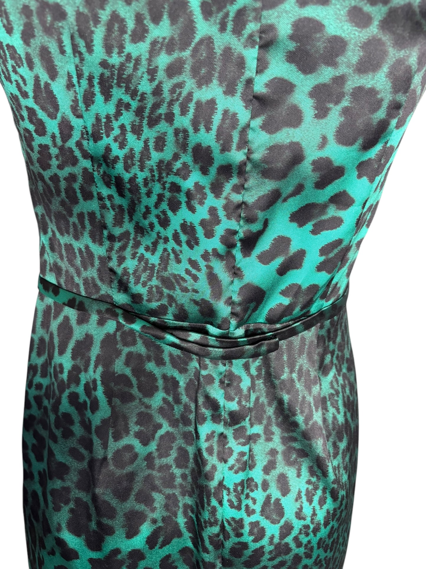 Rickie Freeman Teri Jon Green Leopard Print Party Mini Dress