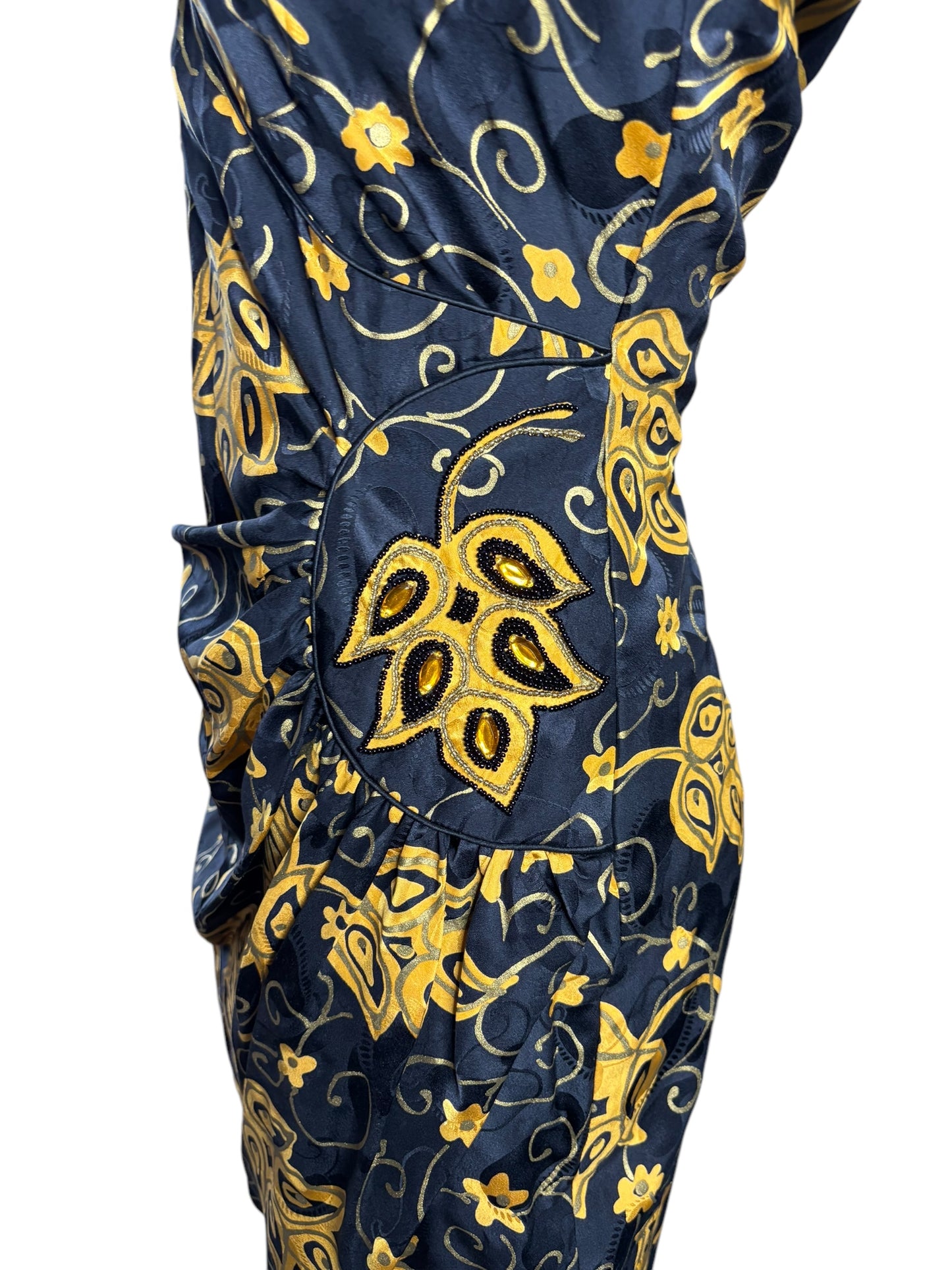 Vintage Silk Long-sleeved Midi Pencil Dress Regina Kravitz for David Starington