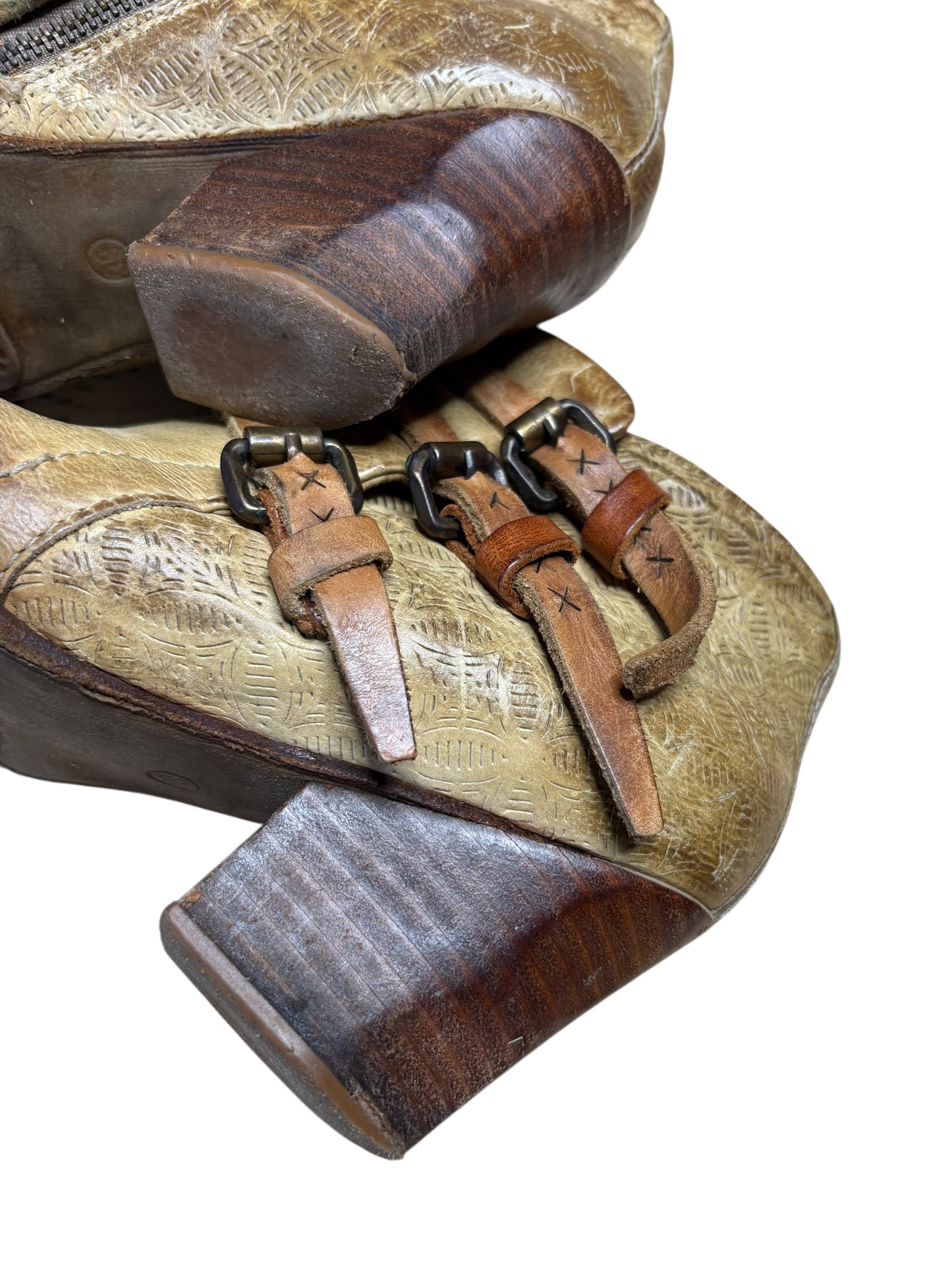 AS 98 Brown Ankle Cow Boots With Buckles